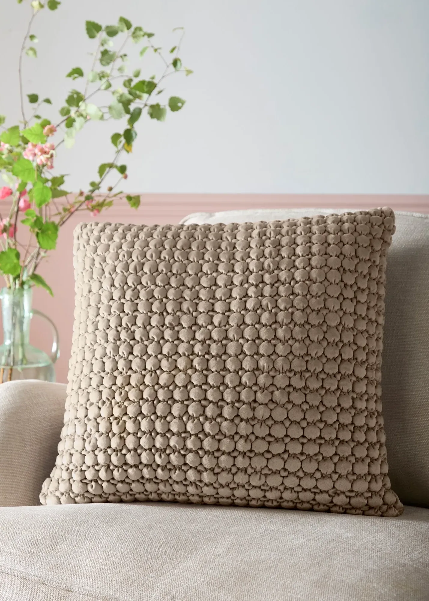 Bobble Tufted Filled Cushion - Natural, Velvet product
