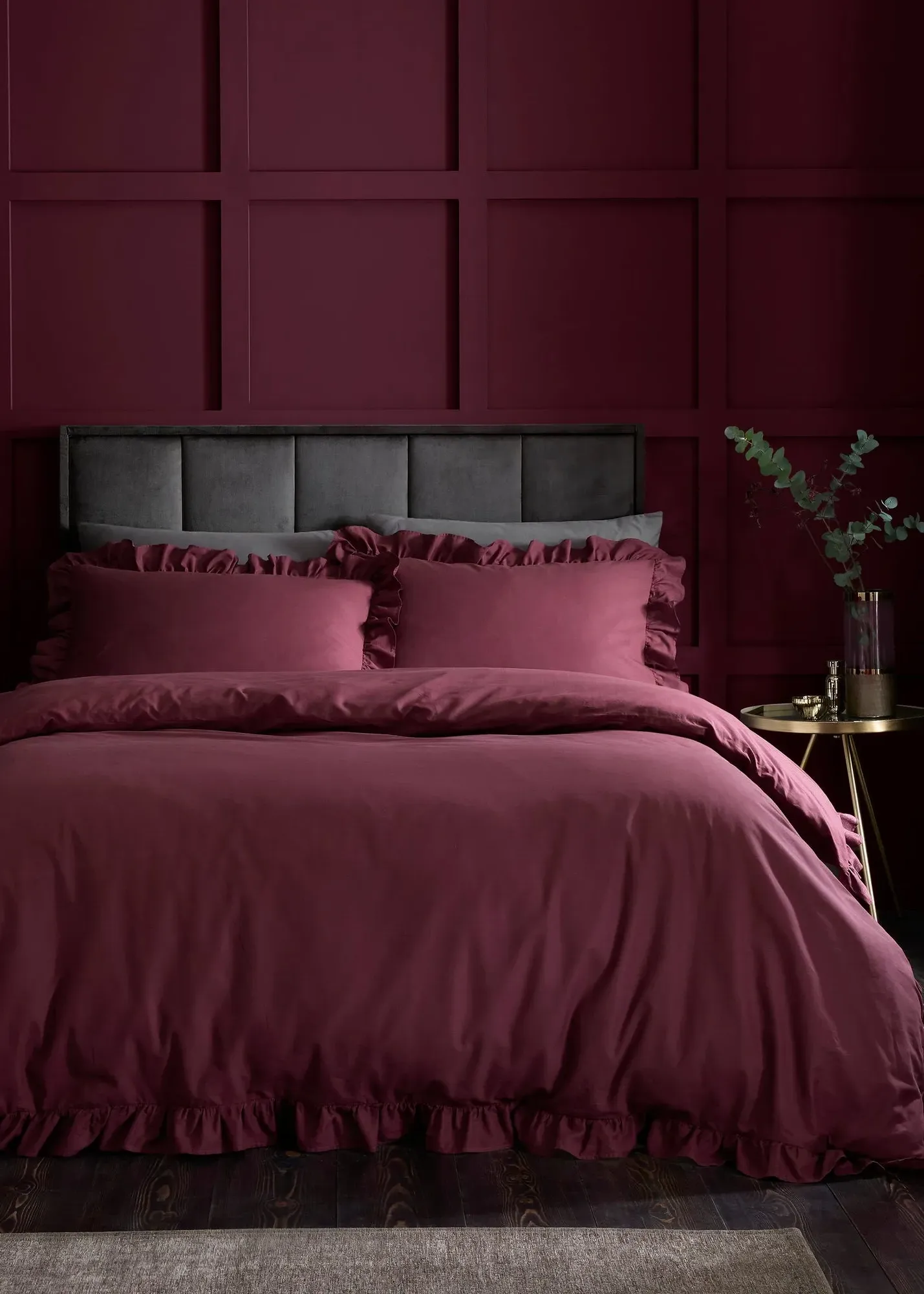 Cassia Frill Single Duvet Cover Set - Red, Cotton product