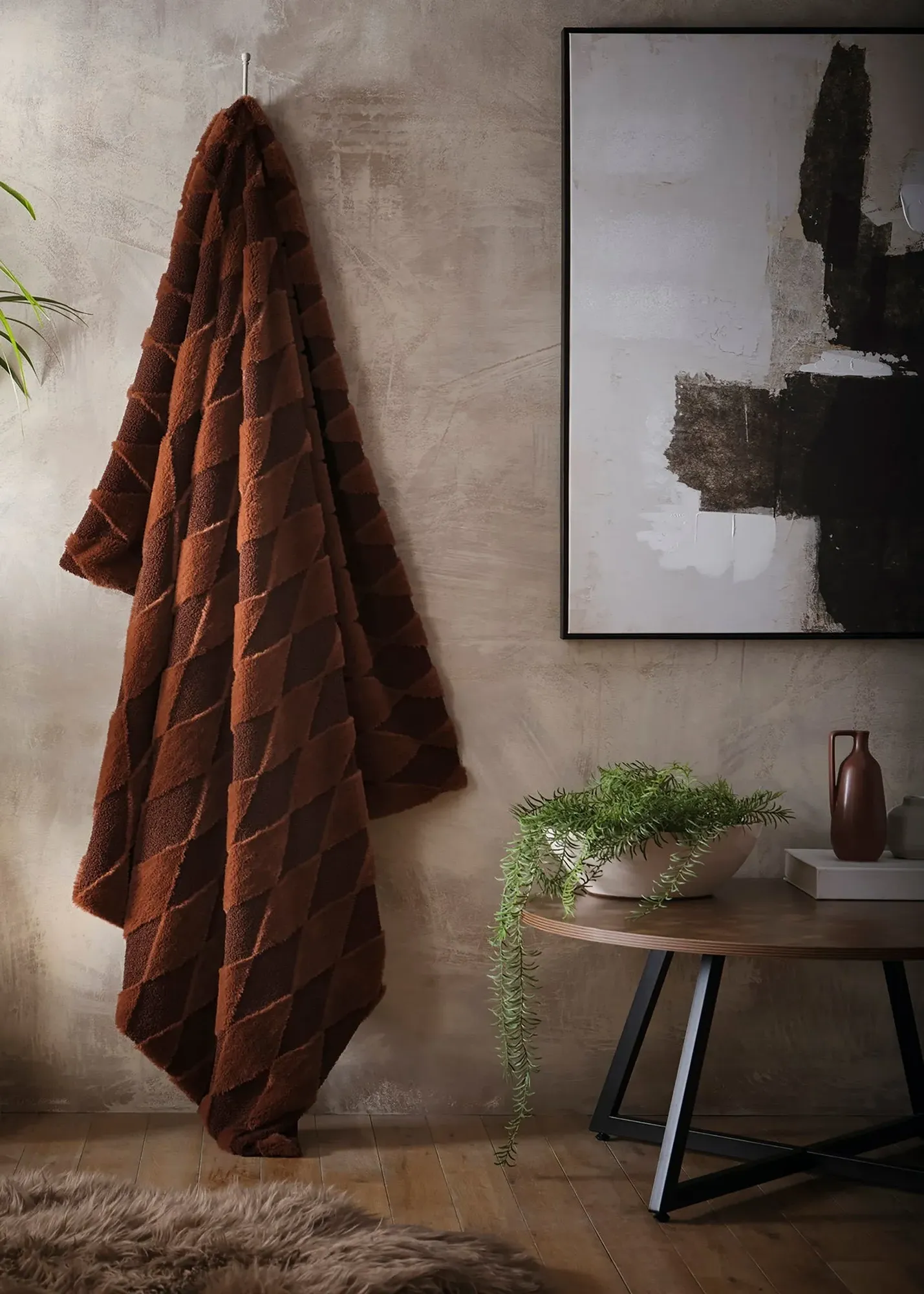 Cosy Diamond Brushed Throw - Brown, Polyester product