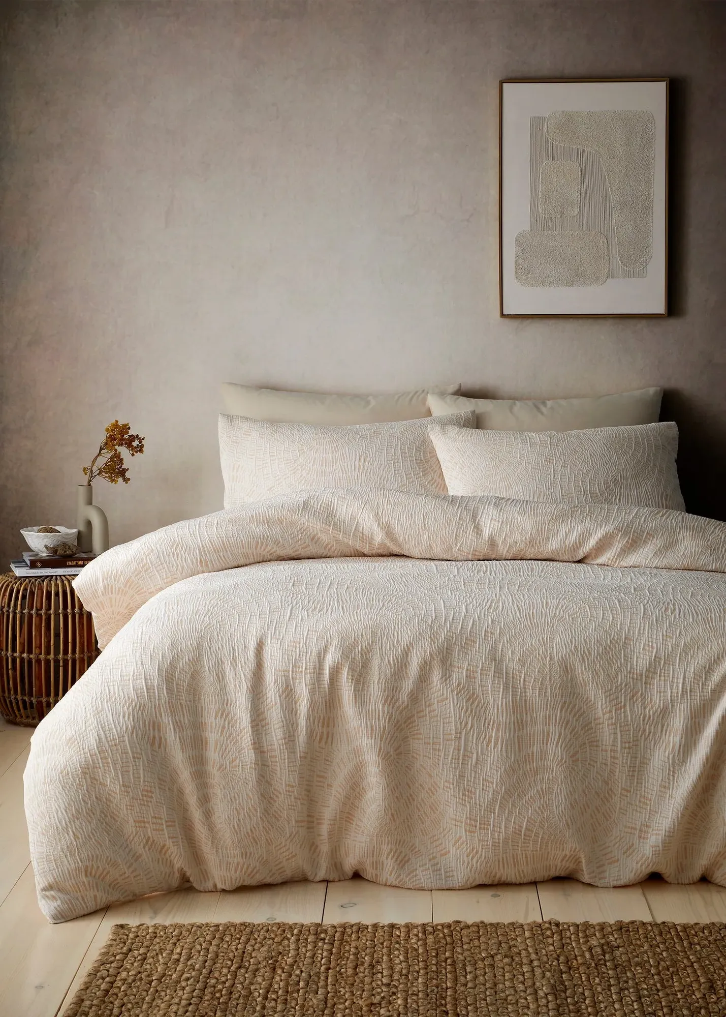 Fossil Jacquard Single Reversible Duvet Cover Set - Natural, Polyester product