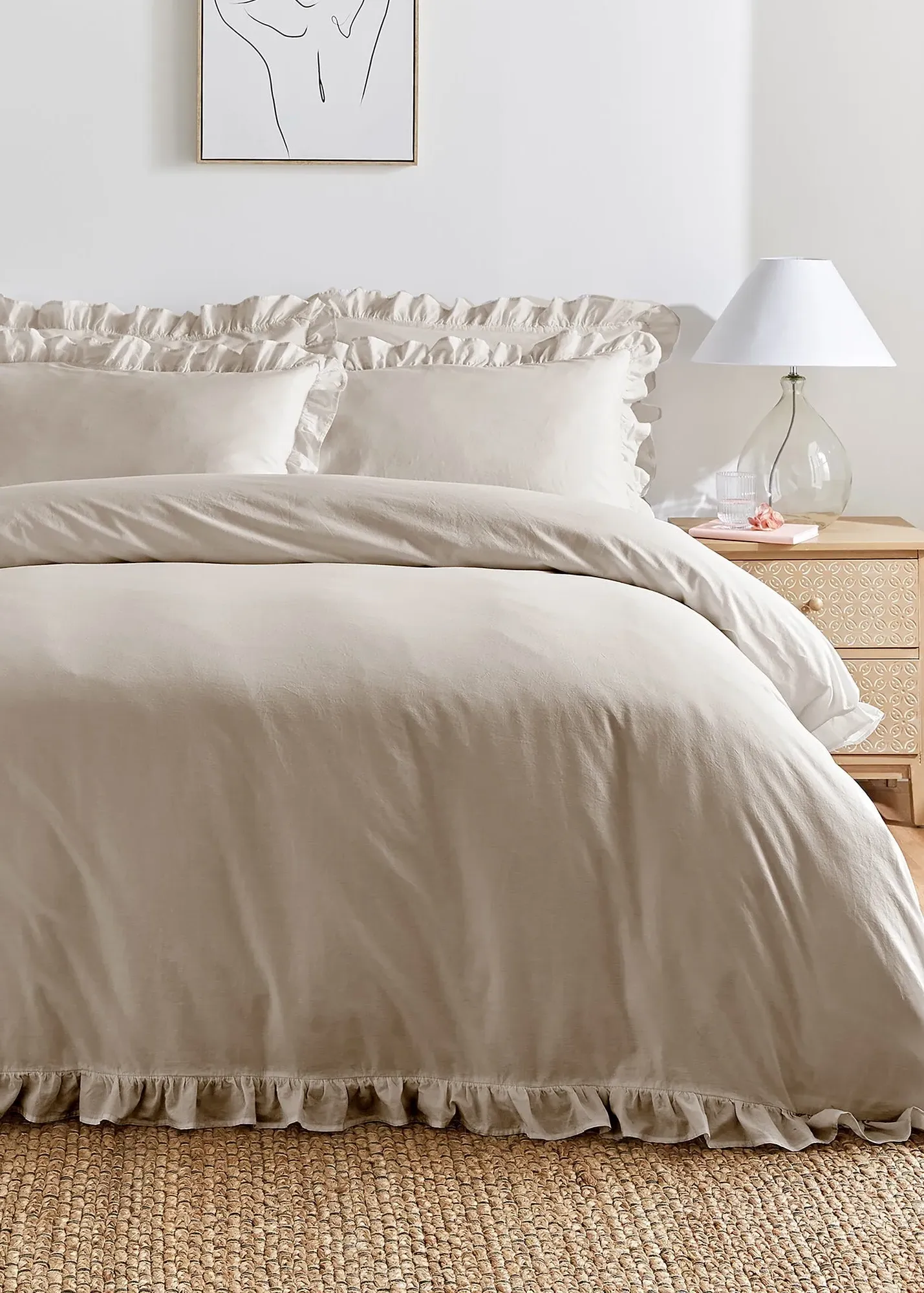 Cassia Frill Single Duvet Cover Set - Natural, Polyester product