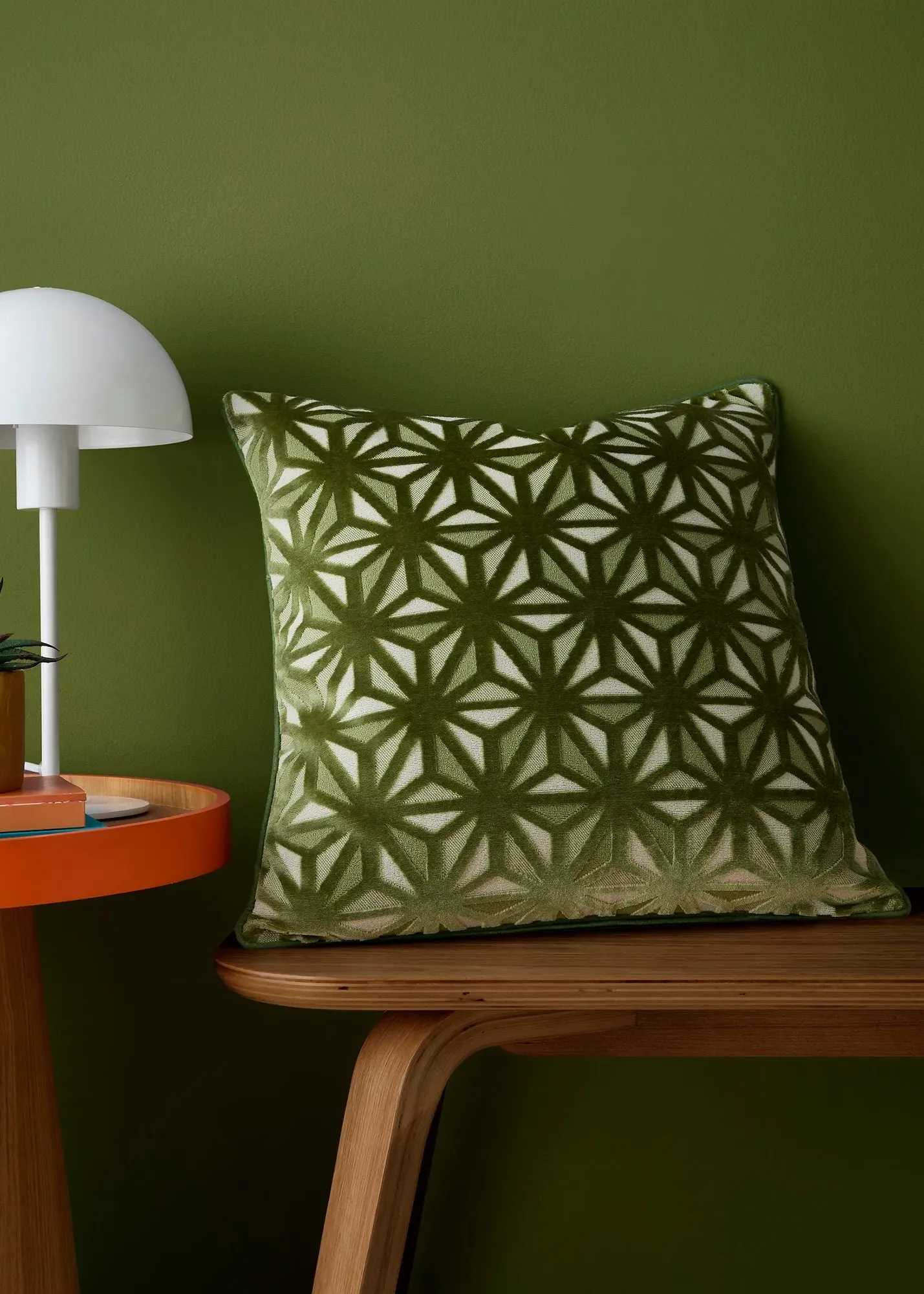 Star Geo Square Filled Cushion - Green, Velvet product