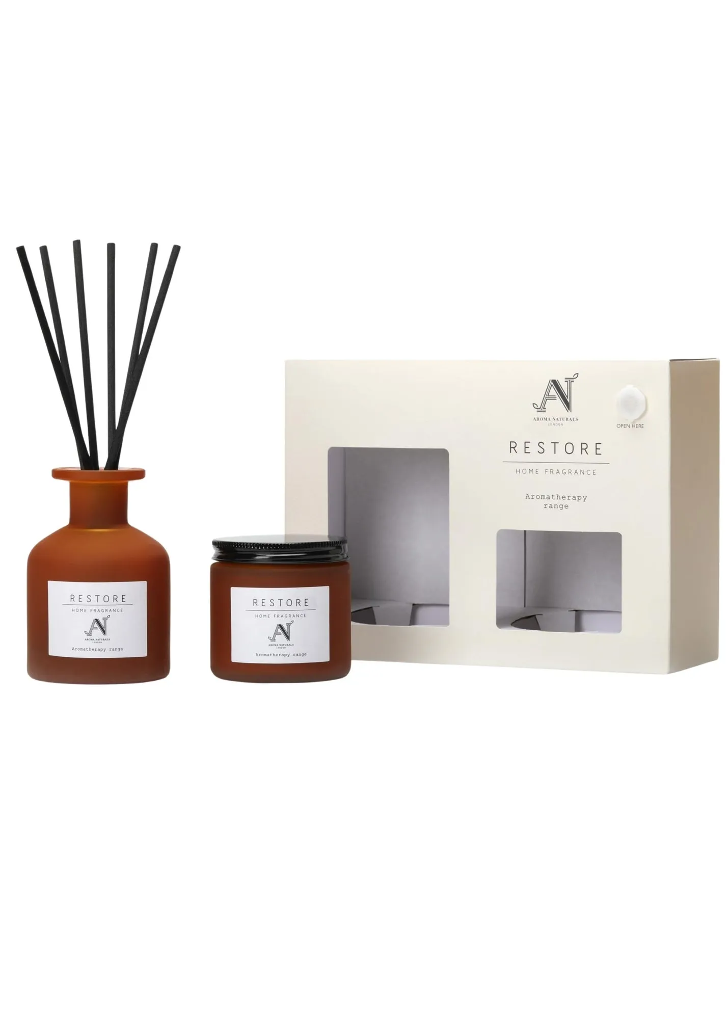 London Aromatherapy Candle & Reed Diffuser Gift Set Restore - Brown product