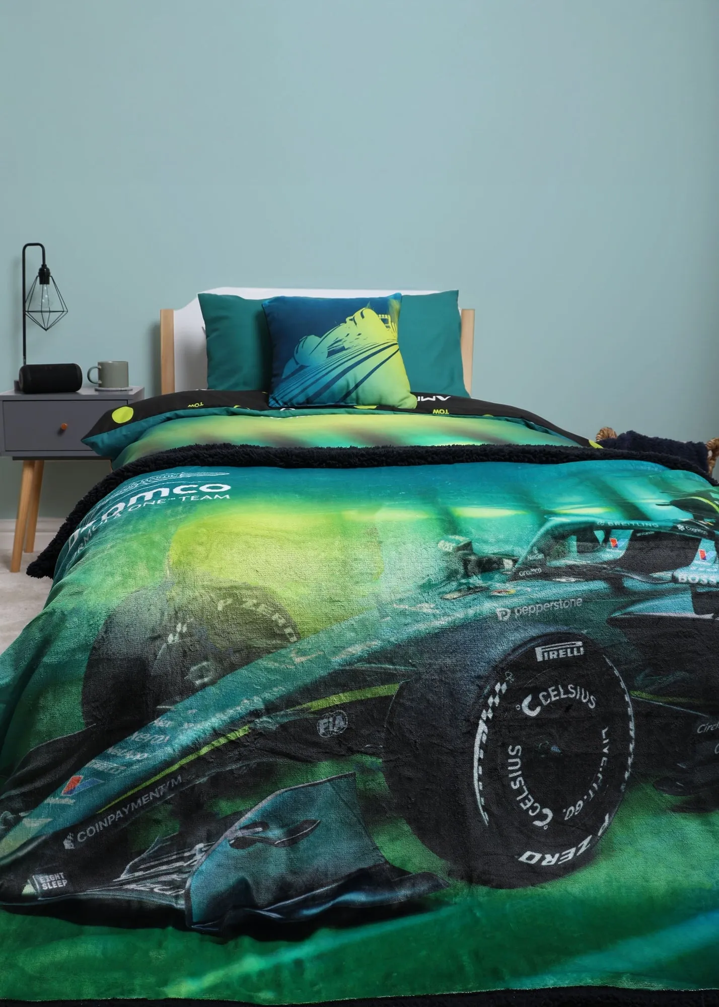 F1 Sherpa Backed Fleece Blanket - Green, Recycled Polyester product