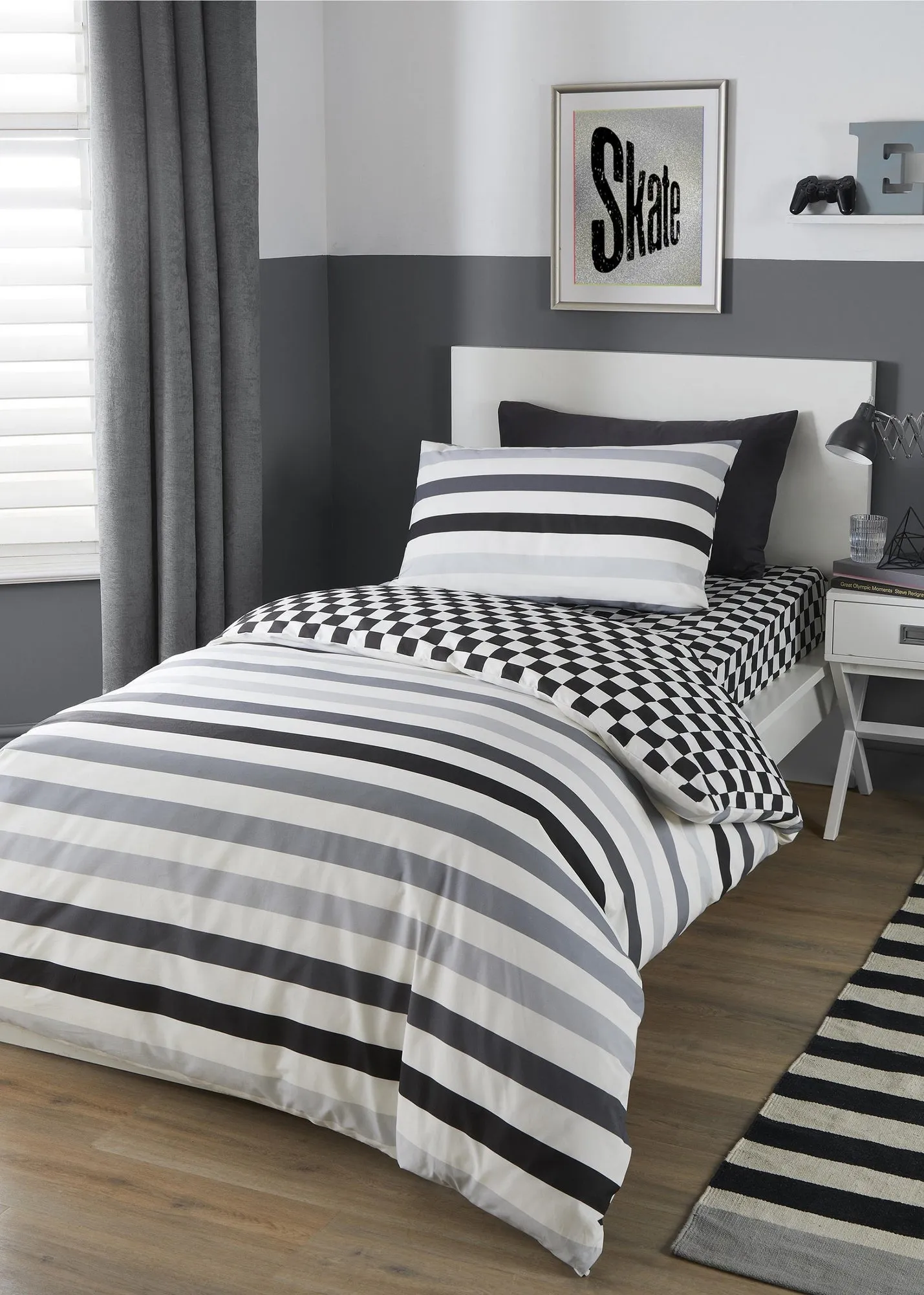 Beckett Stripe Single Duvet Cover Set - Grey, Polycotton product