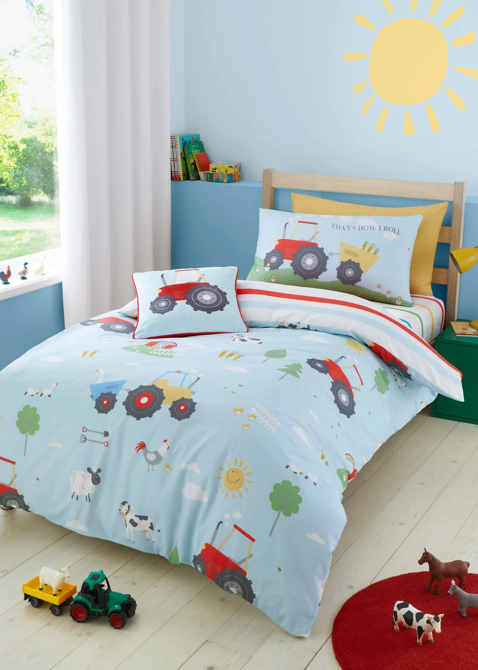 Farmyard Friends Single Duvet Cover Set - Blue, Polycotton product