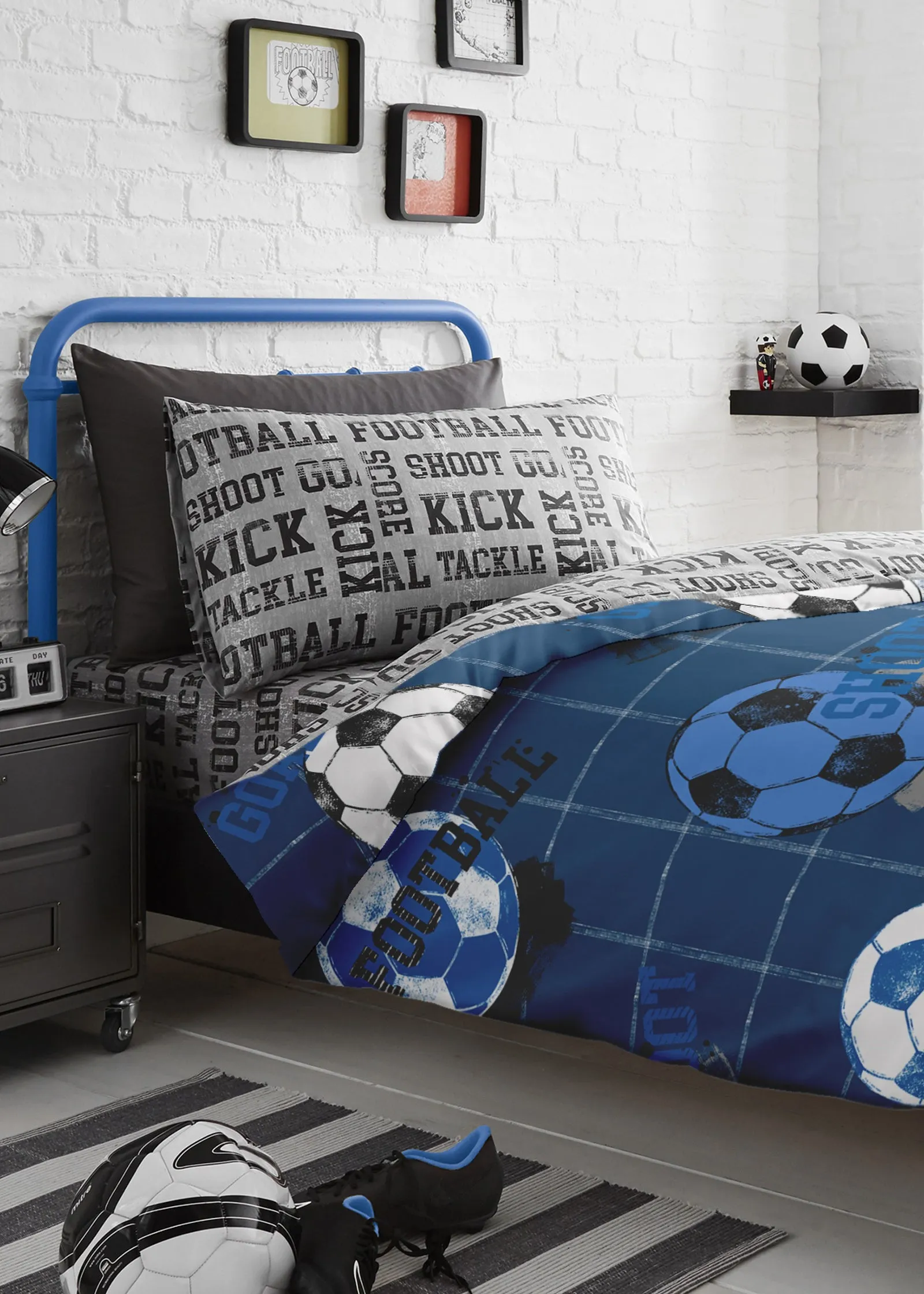 Football Single Duvet Cover Set - Blue, Polyester product