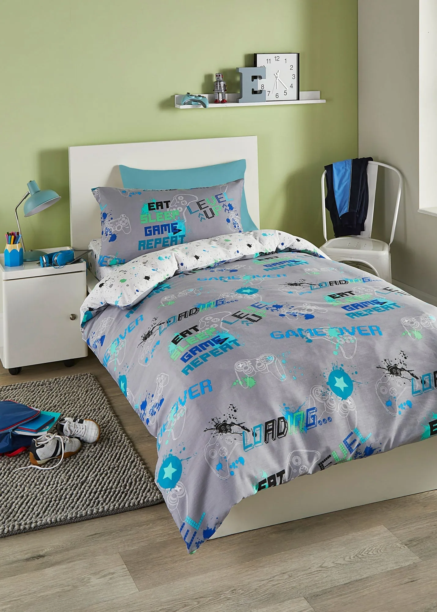 Game Glow Reversible Single Duvet Cover Set - Grey product