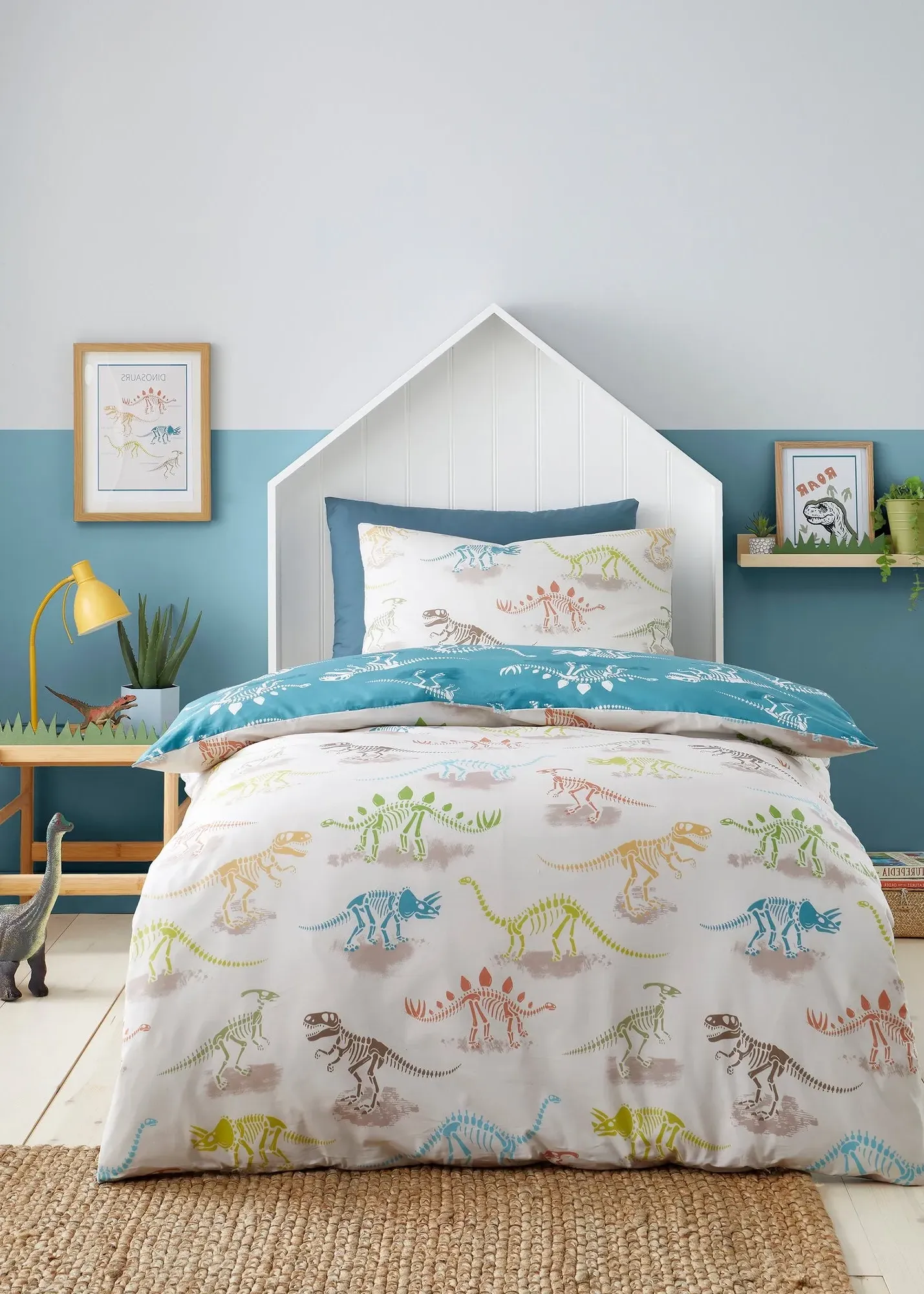 Skeleton Dino Single Duvet Cover Set - Natural, Polycotton product