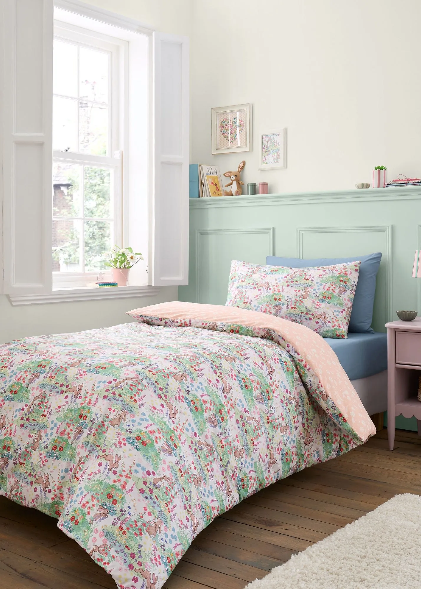 Meadow Bunnies Junior Reversible Duvet Cover Set - Blue, Cotton product