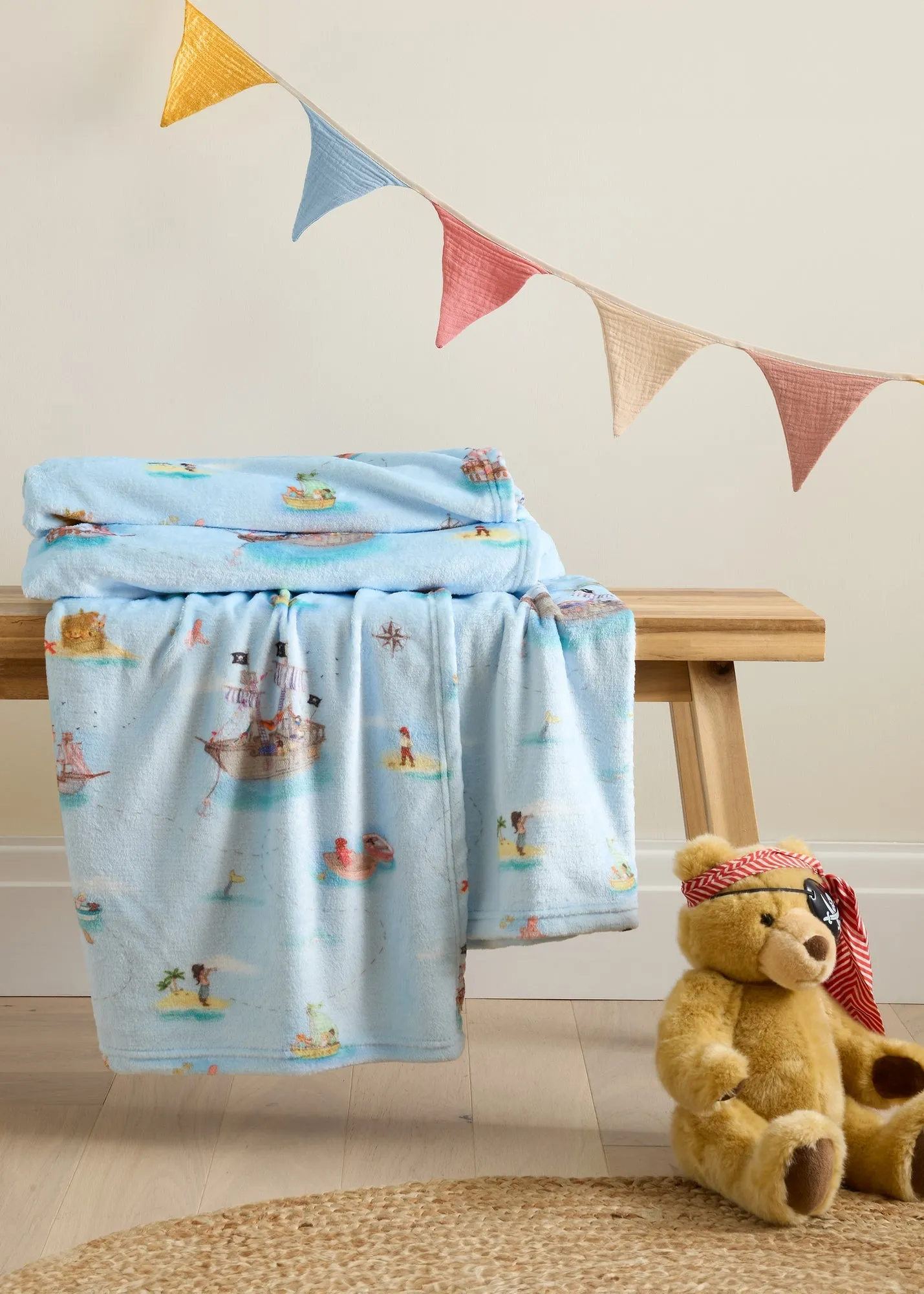 Pirates Fleece Blanket Throw - Blue, Polyester product