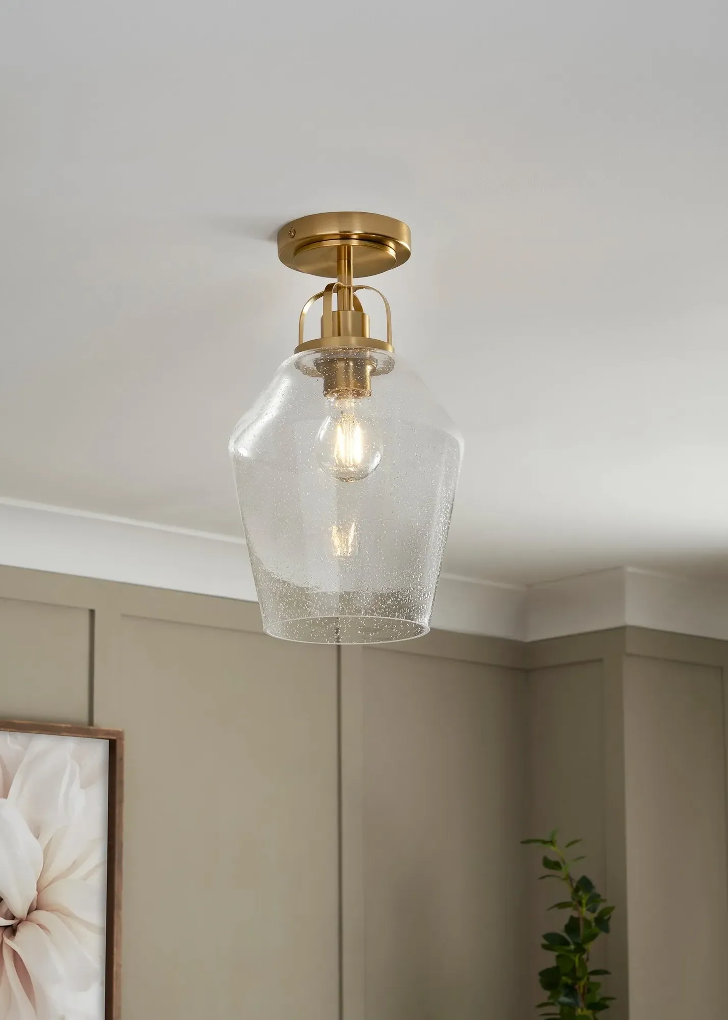 Athea Bubble Glass 1-Light Flush Ceiling Light - Antique Brass product