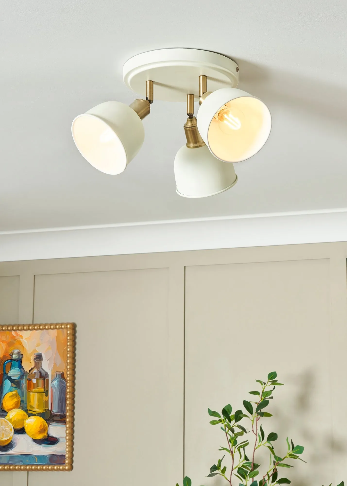 Damani 3-Light Flush Ceiling Light - White, Brass product
