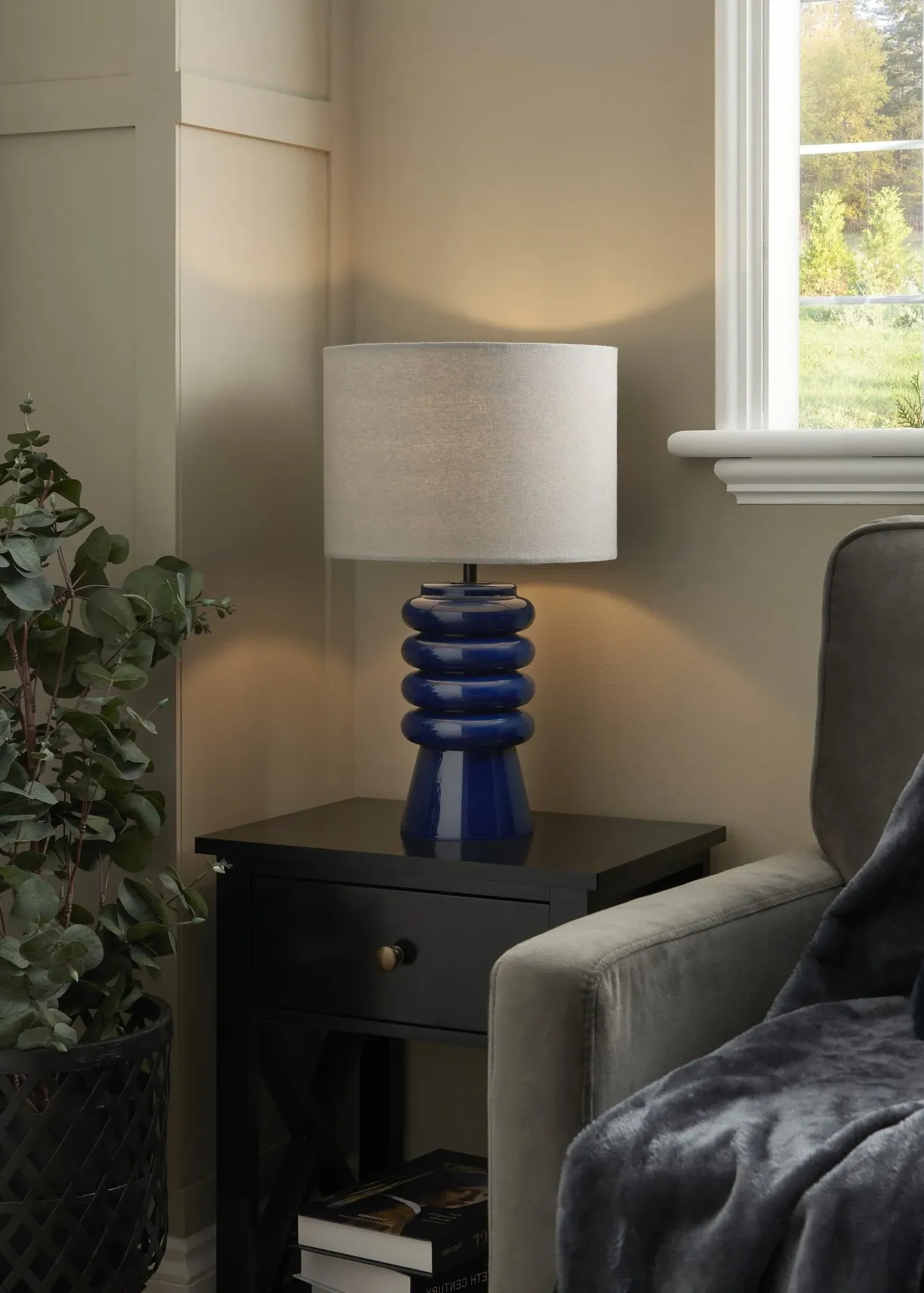 Fava Ribbed Glass Table Lamp - Blue product