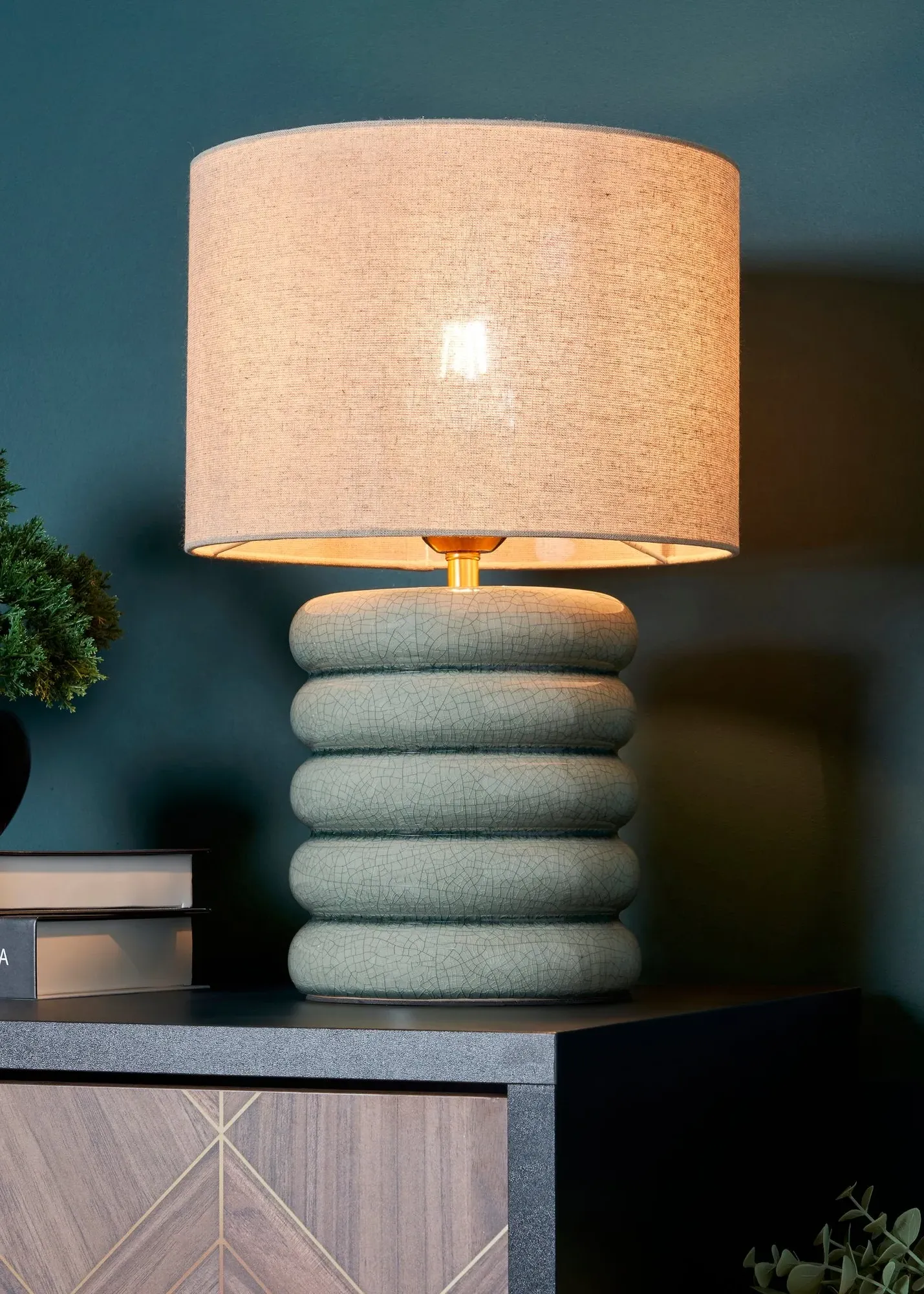 Firenze Cracked Ceramic Ribbed Table Lamp - Sage Grey product