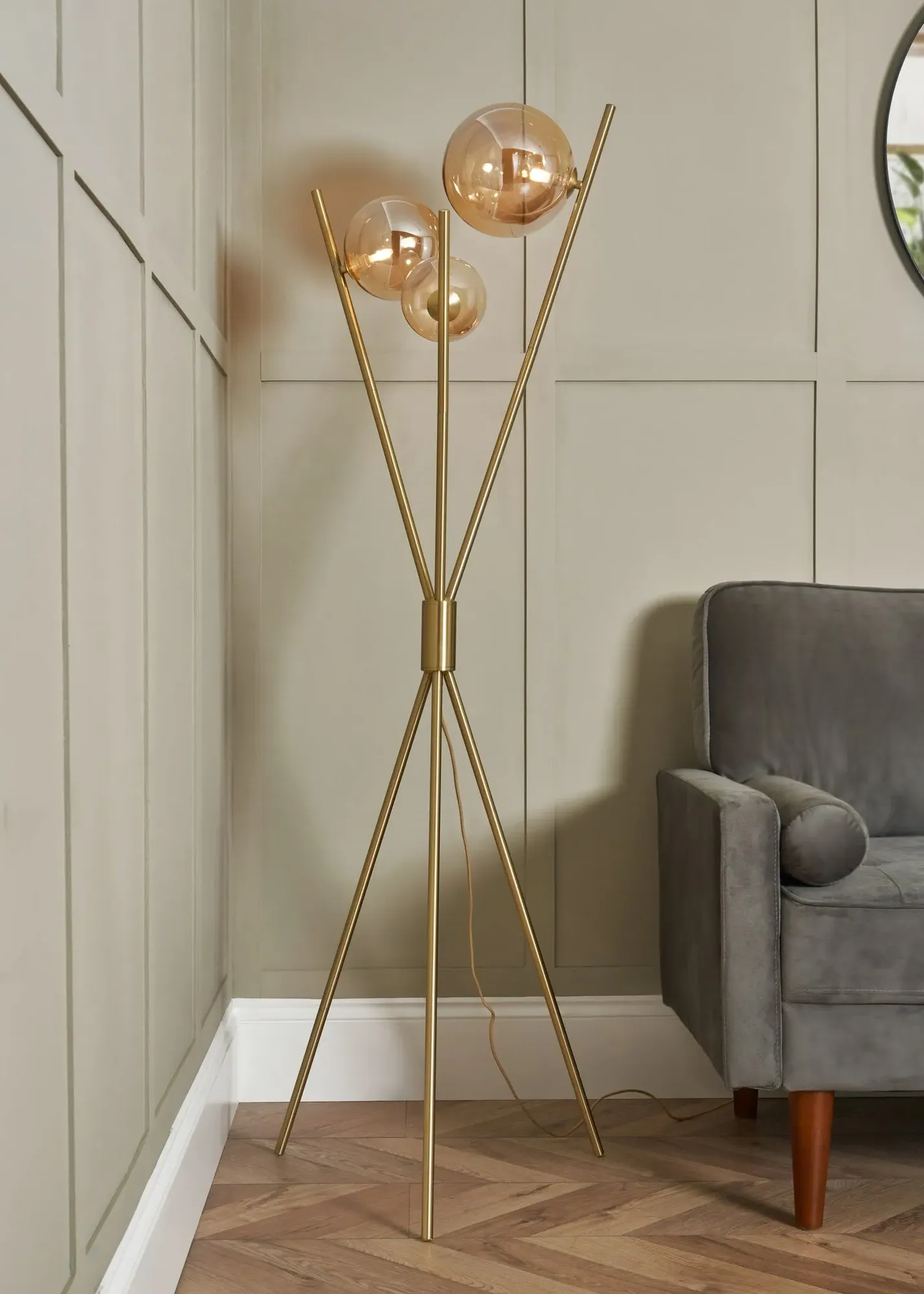 Lincoln Tripod 3 Light Floor Lamp - Antique Brass, Metal product