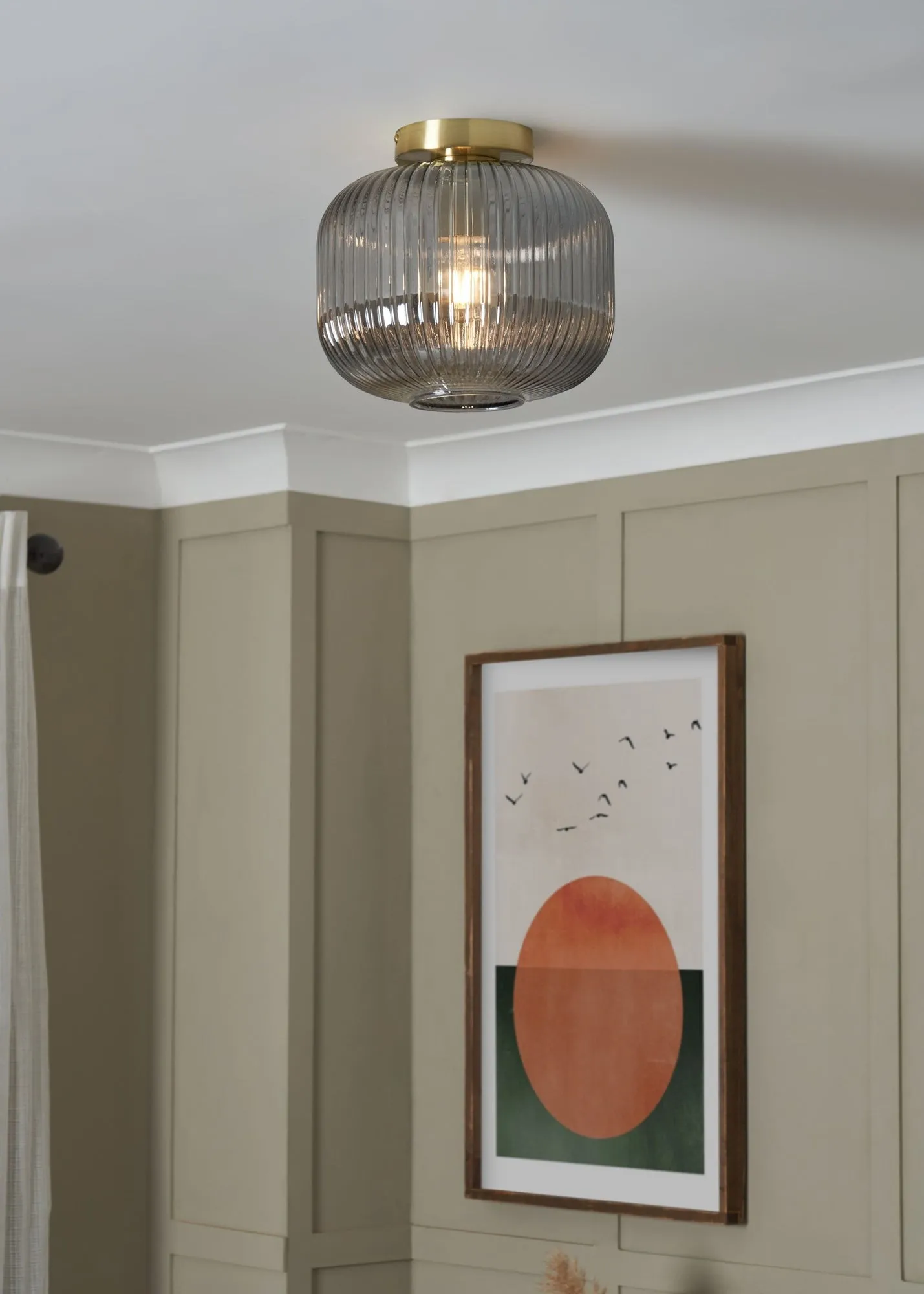 Lyna Flush Ceiling Light - Grey, Smoked Ribbed Glass product