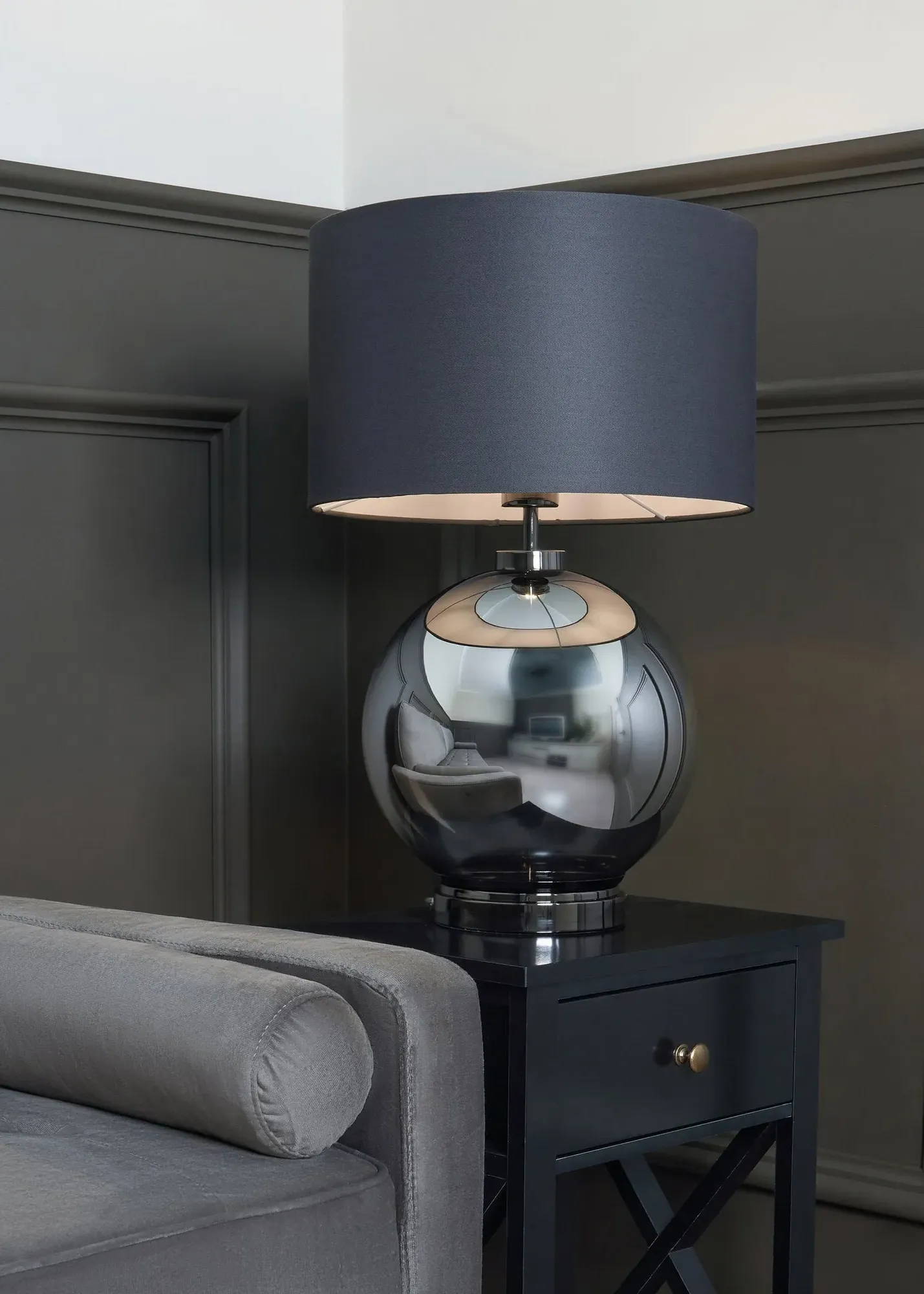 Metro Spherical Glass Table Lamp - Grey, Glass product