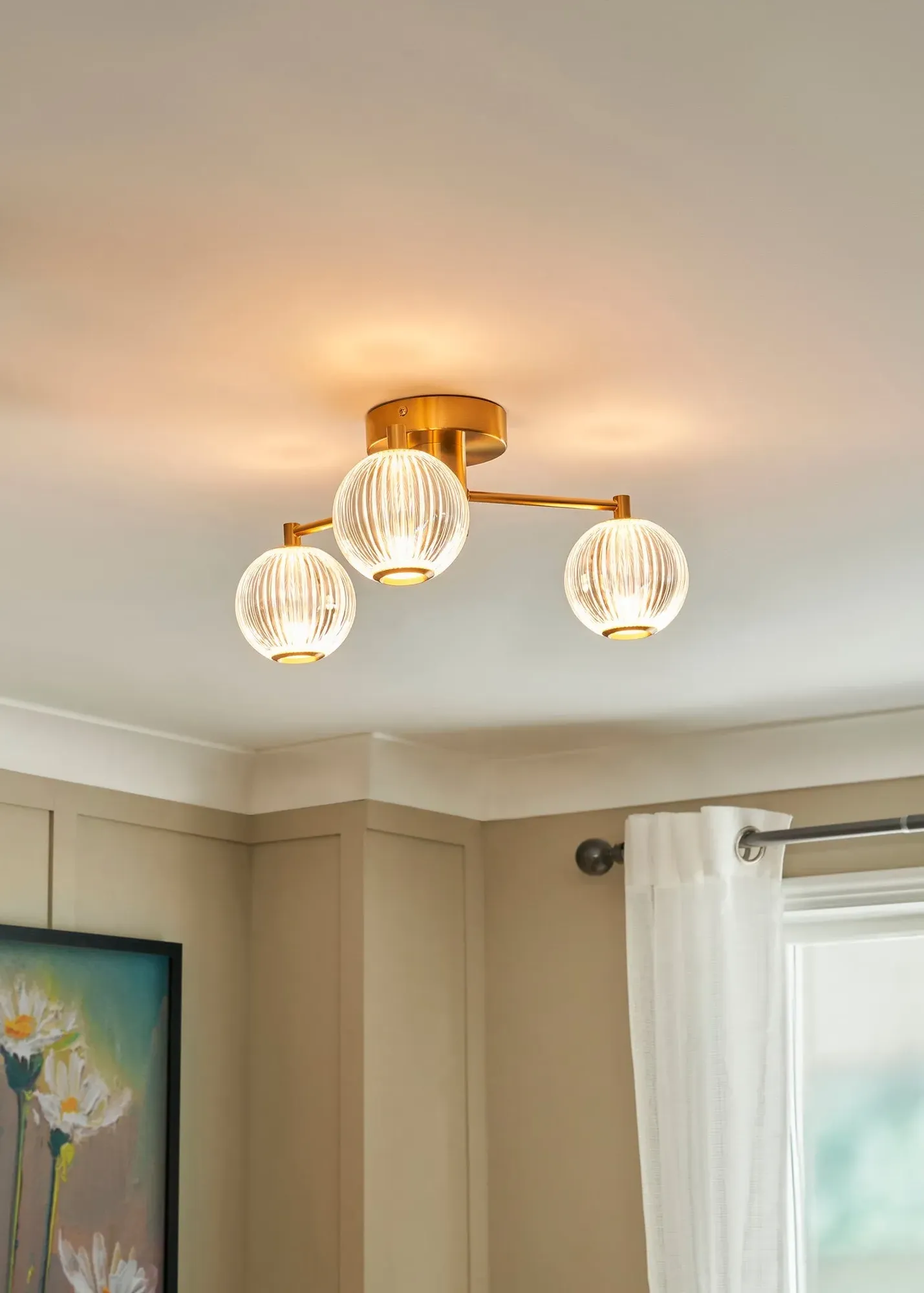 Raeden 3-Light Semi-Flush Ceiling Light - Antique Brass, Acrylic product