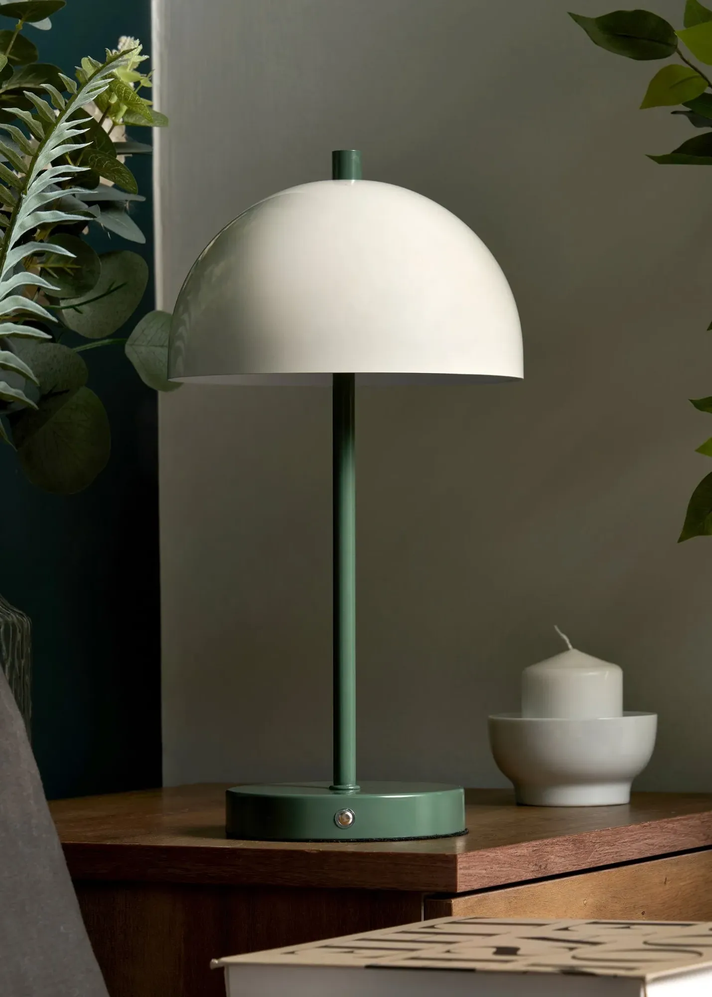 Semi Dome USB-C Rechargeable Table Lamp - Green, Metal product
