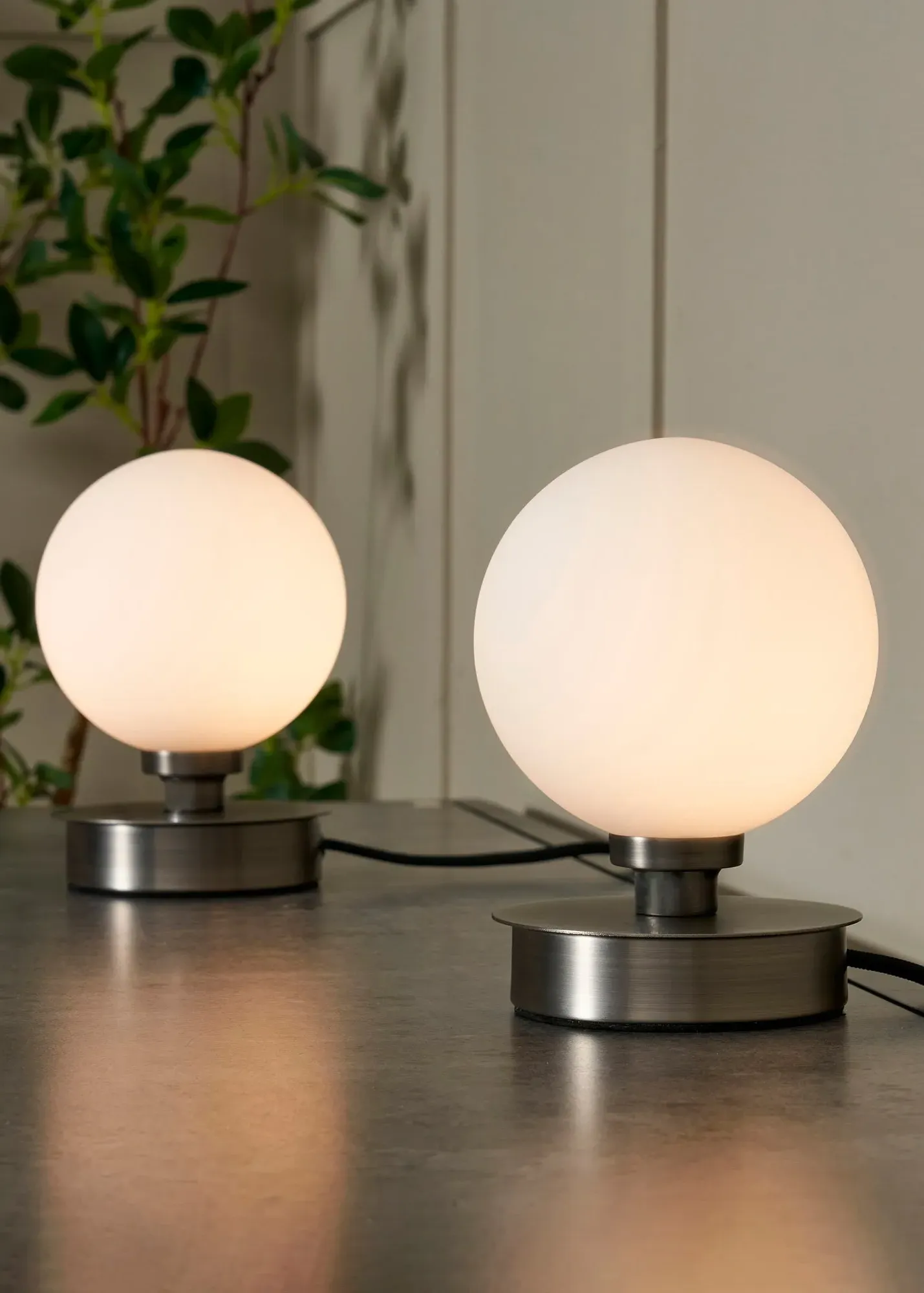 Tobey Touch Table Lamp Pair - Pewter Grey, Metal & Glass product