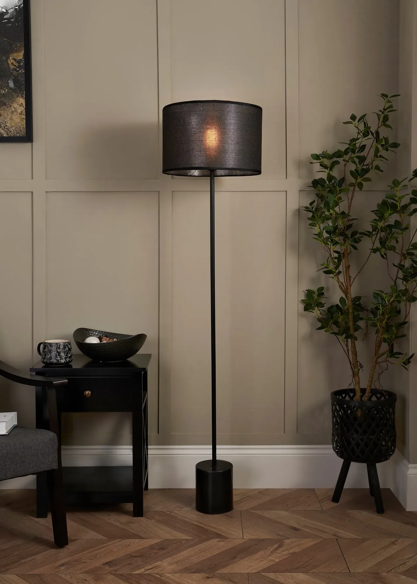 Wych Marble Base Floor Lamp - Black, Metal product