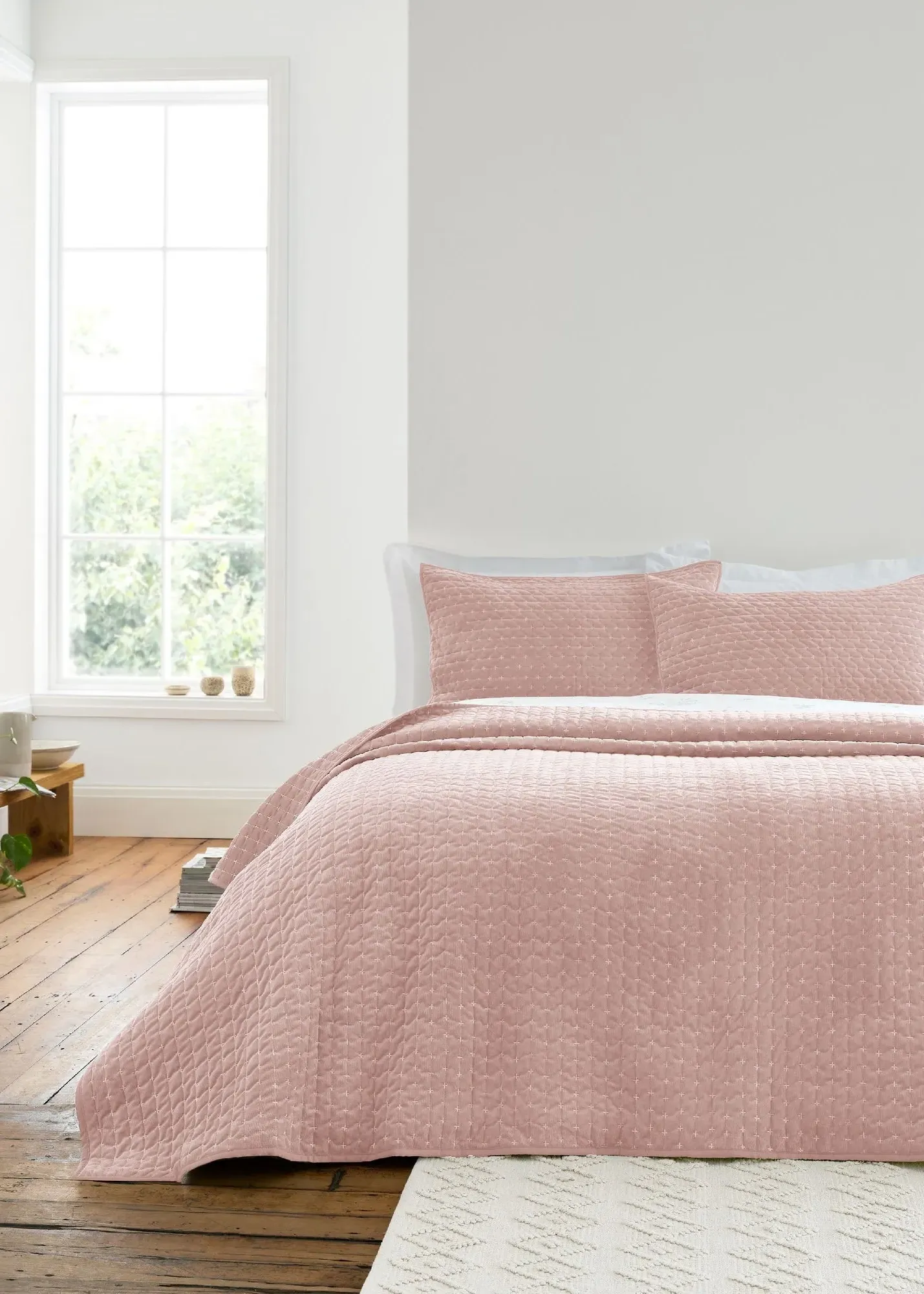 Attica Velvet Embroidered Bedspread - Pink, Polyester product