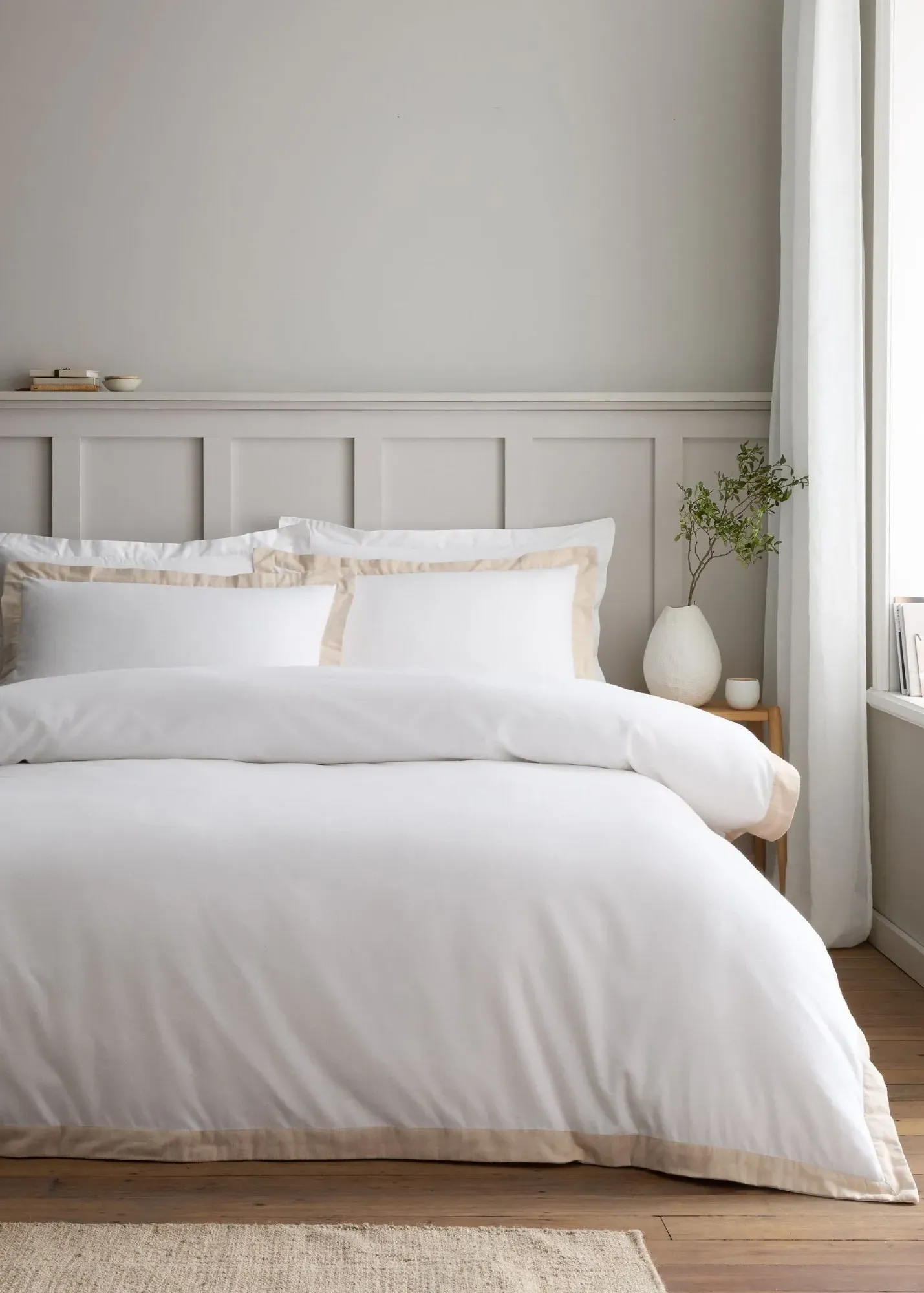 Brushed Tailored Single Duvet Cover Set - Natural, Cotton product