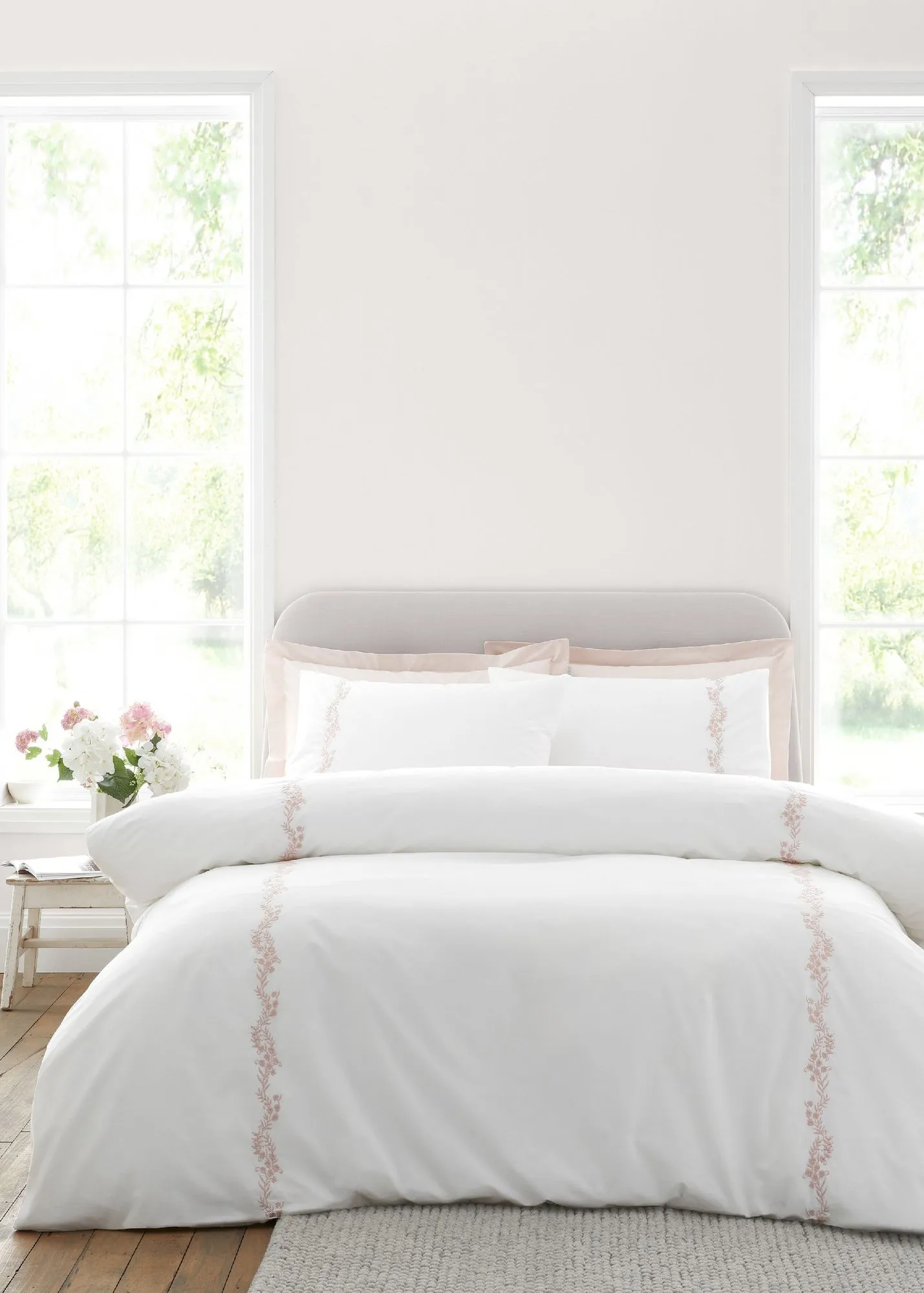 Camille Embroidered Floral Single Duvet Cover Set - Pink, Cotton product