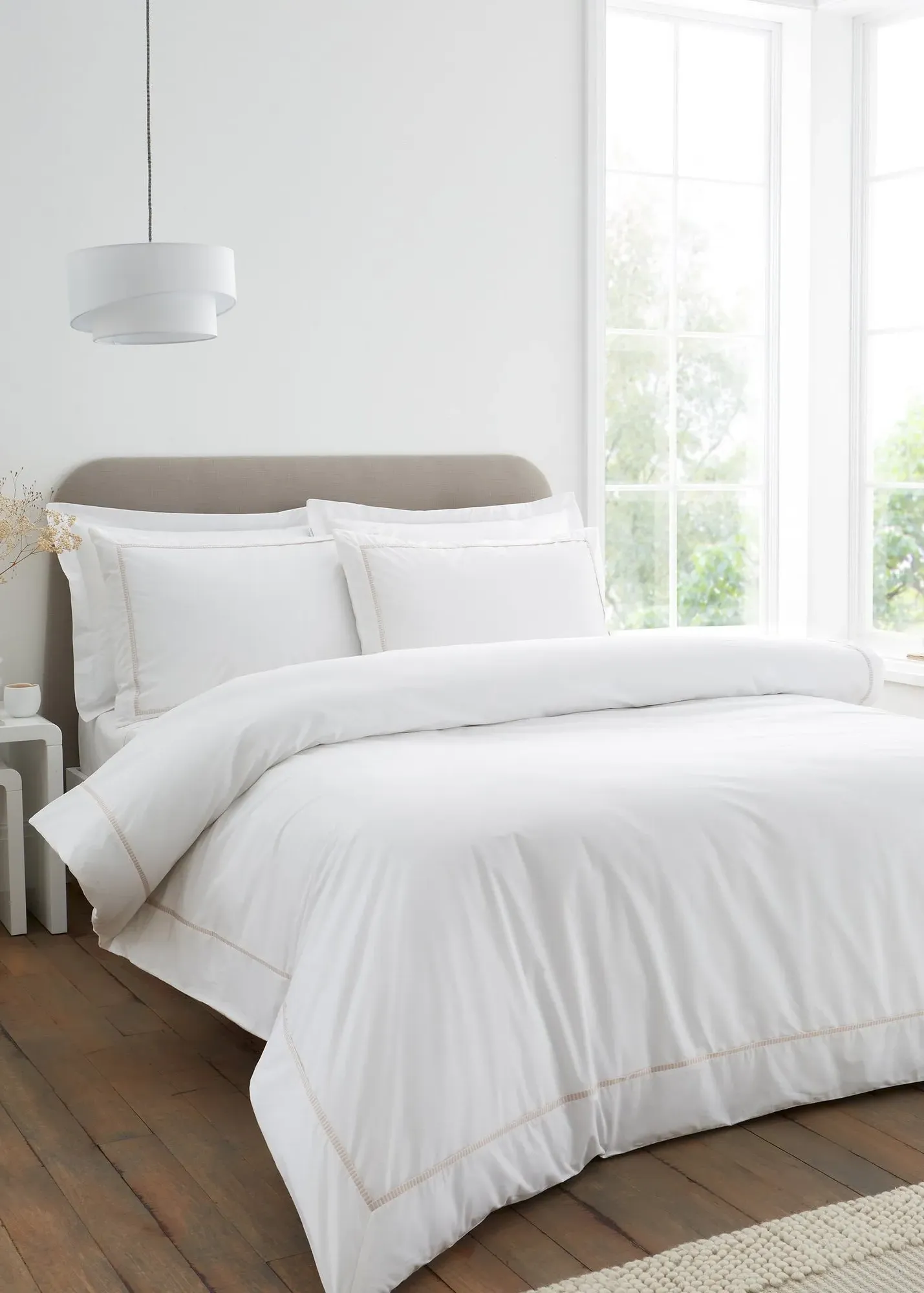 Contrast Trim Single Duvet Cover Set - Natural, Cotton product