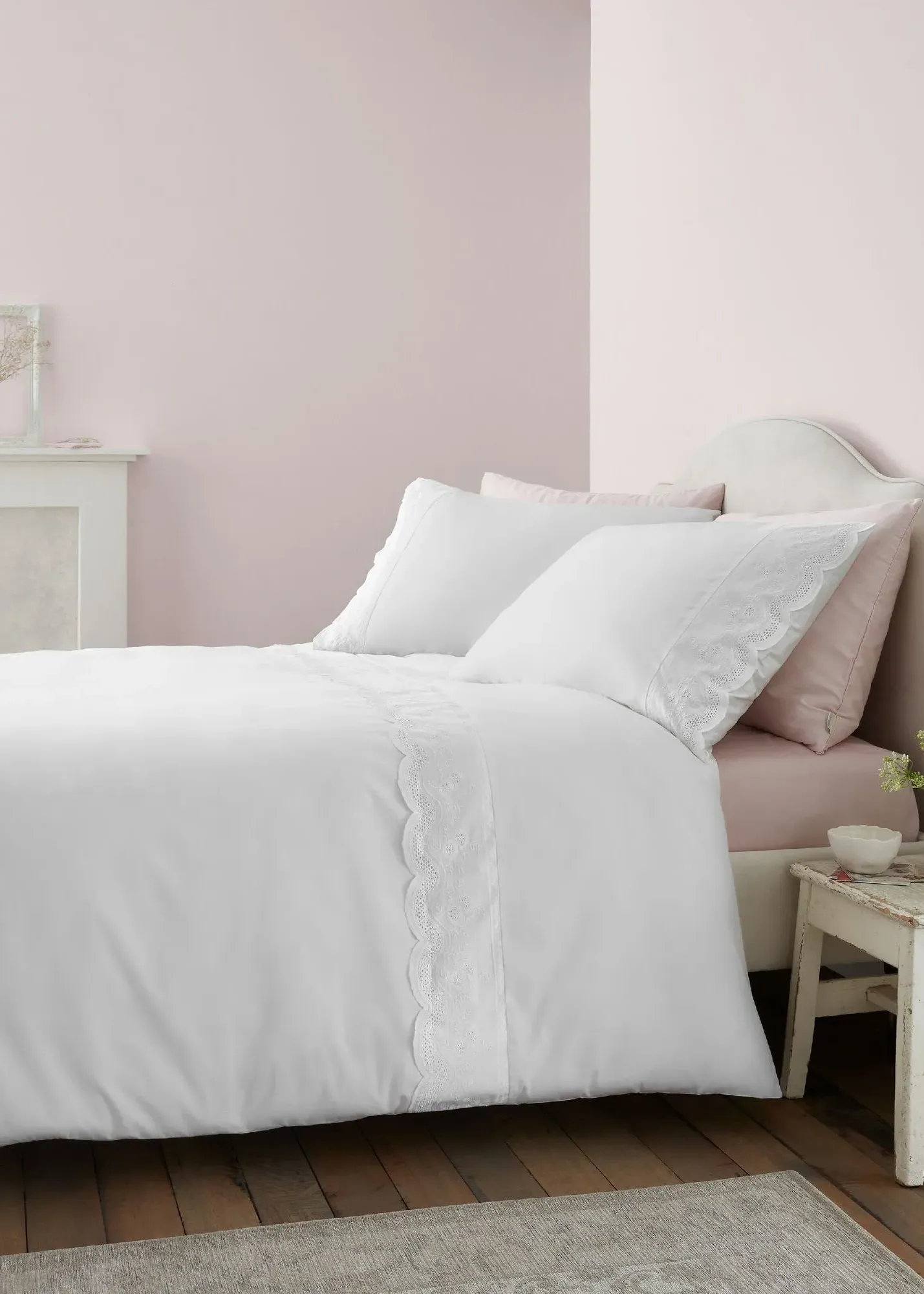 Elise Lace Single Duvet Cover Set - White, Cotton product