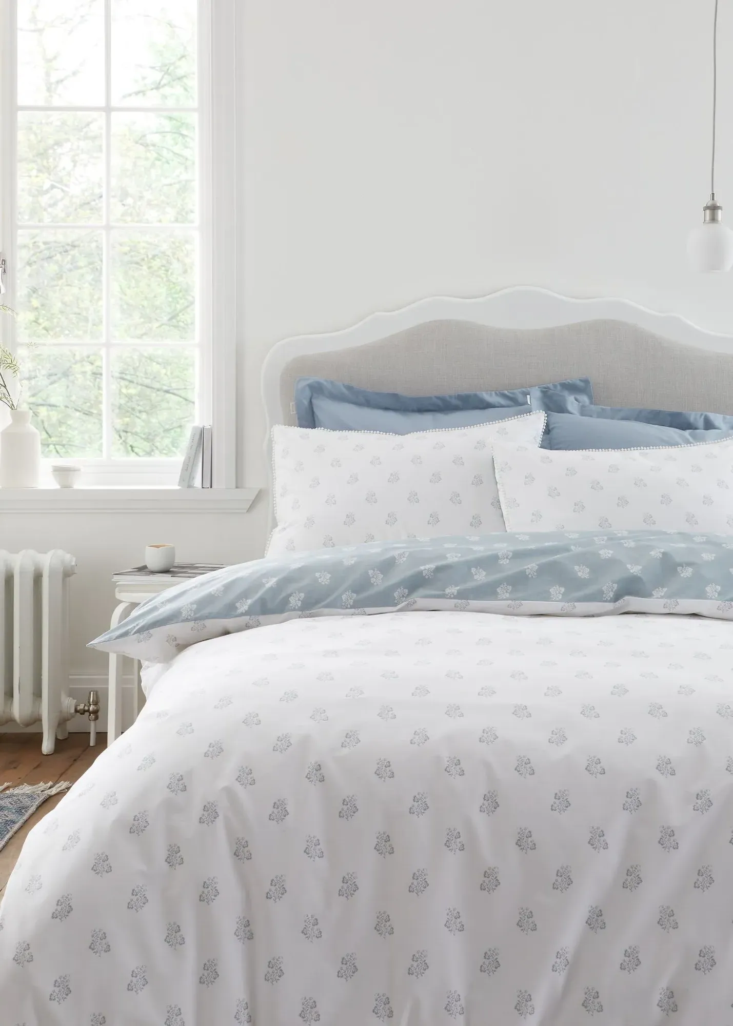 Esme Floral Single Reversible Duvet Cover Set - White, Cotton product