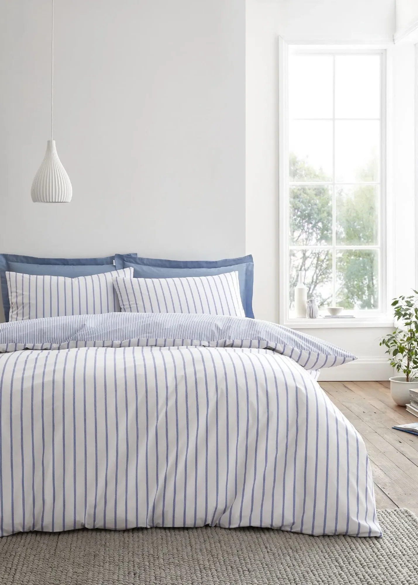 Hampton Stripe Single Reversible Duvet Cover Set - Blue, Cotton product