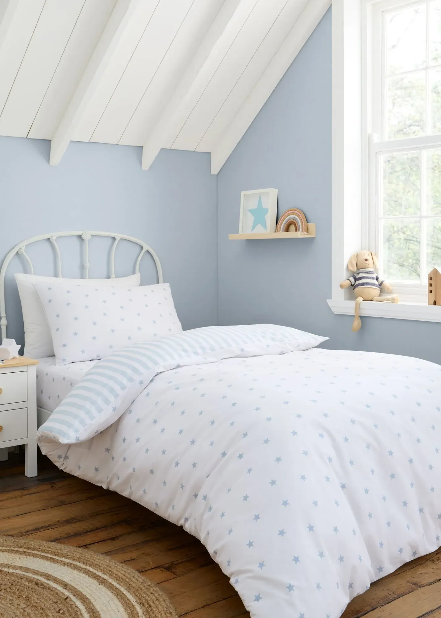 Mini Star & Stripes Junior Reversible Duvet Cover Set - Blue, Cotton product