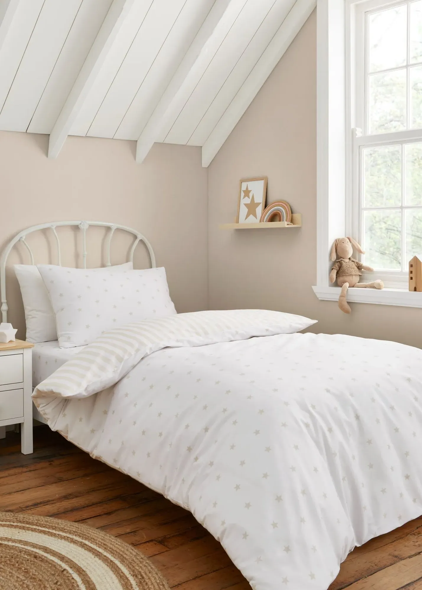 Mini Star & Stripes Reversible Junior Duvet Cover Set - Natural, Cotton product