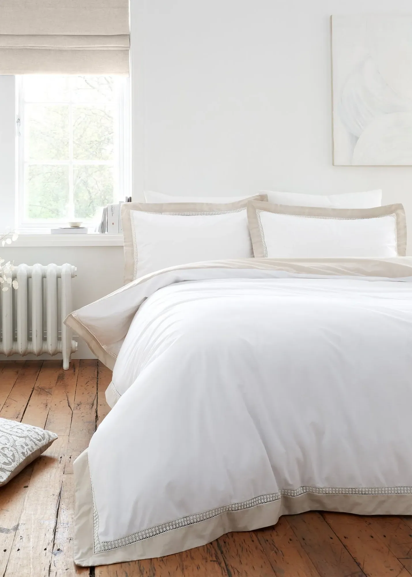 Oxford Lace Single Duvet Cover Set - Natural, Cotton product