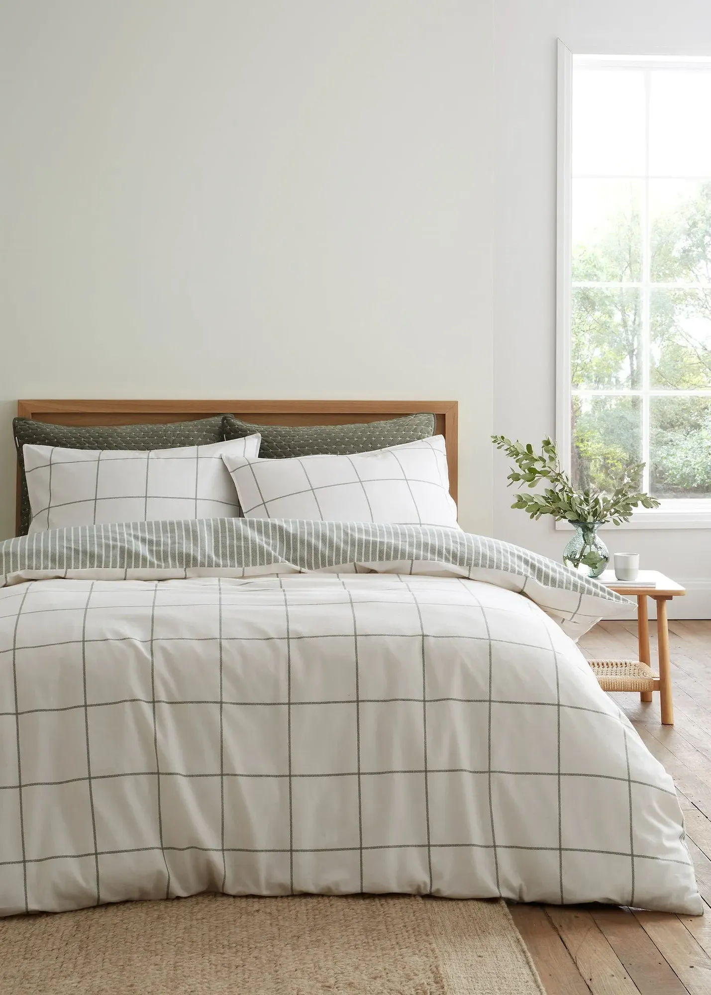 Regal Check Single Reversible Duvet Cover Set - Green, Brushed Cotton product