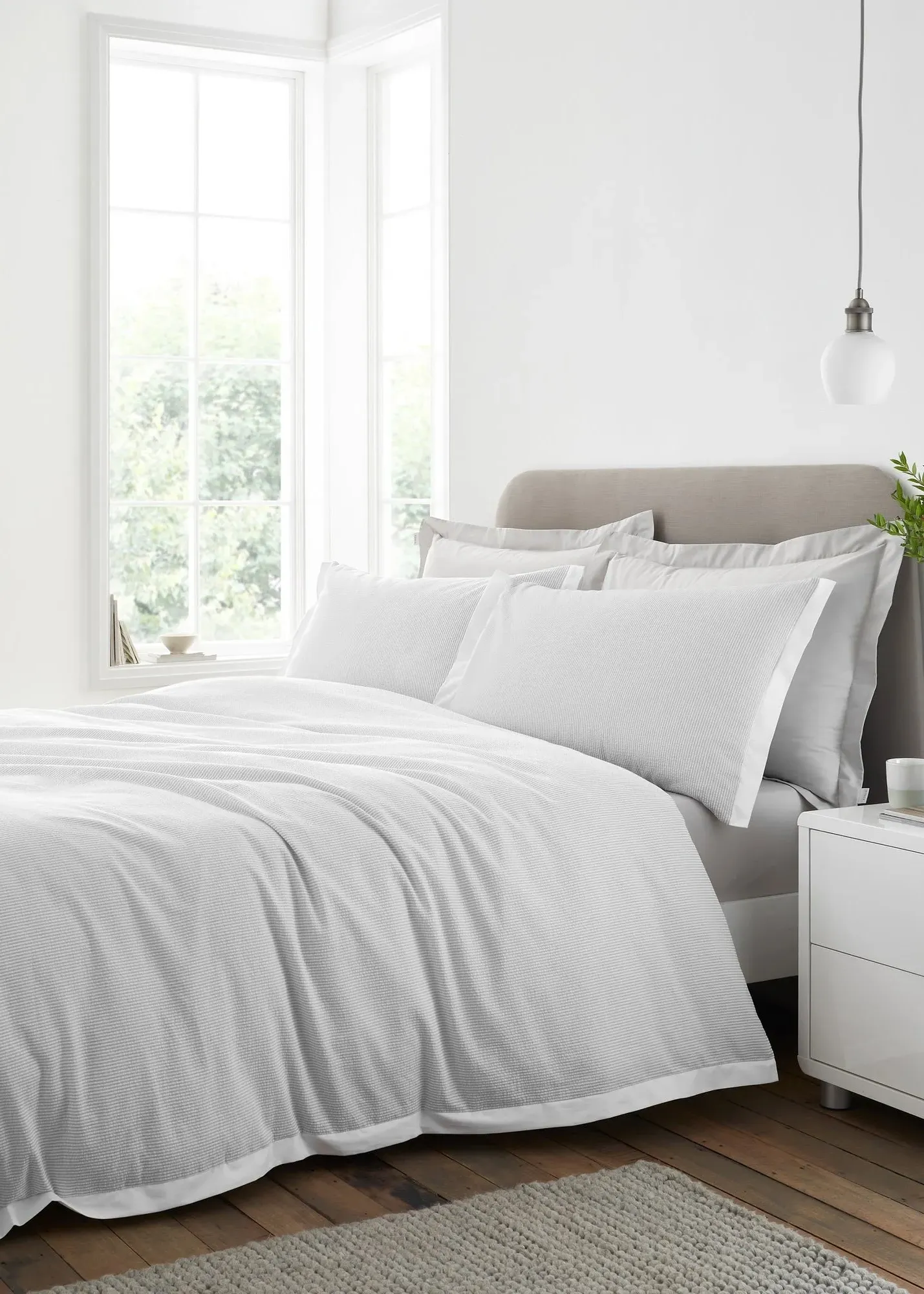 Seersucker Woven Stripe Single Duvet Cover Set - Grey, Cotton product
