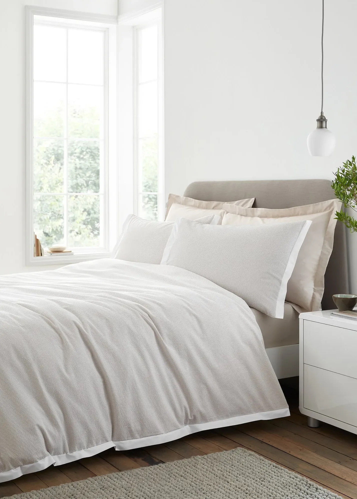 Seersucker Woven Stripe Single Duvet Cover Set - Natural, Cotton product