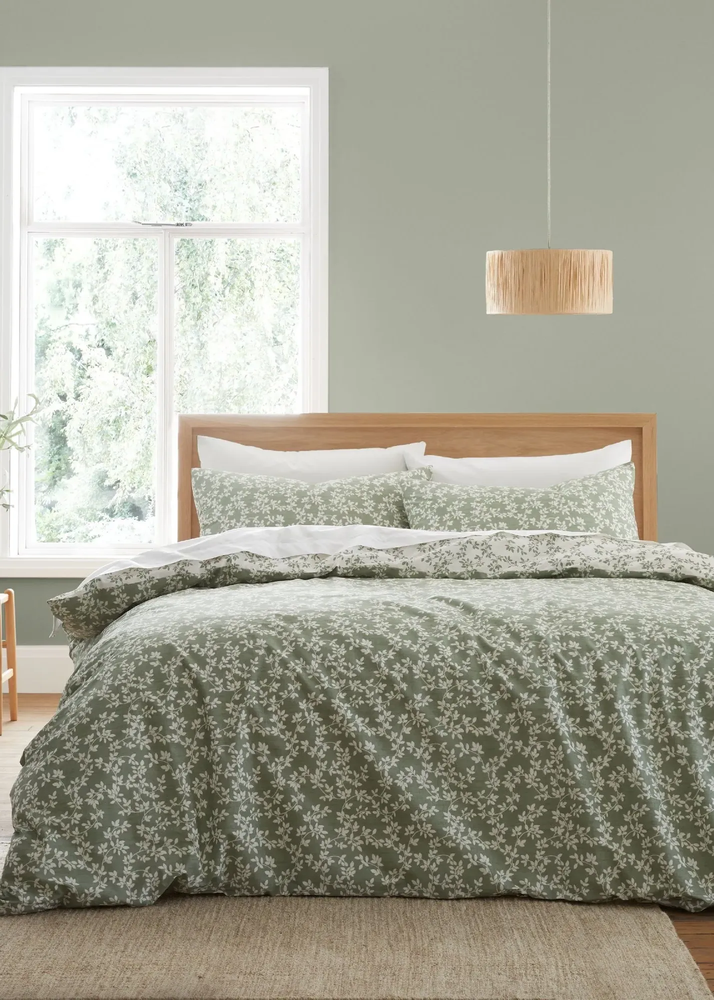 Shadow Leaves Single Reversible Duvet Cover Set - Green, Cotton product