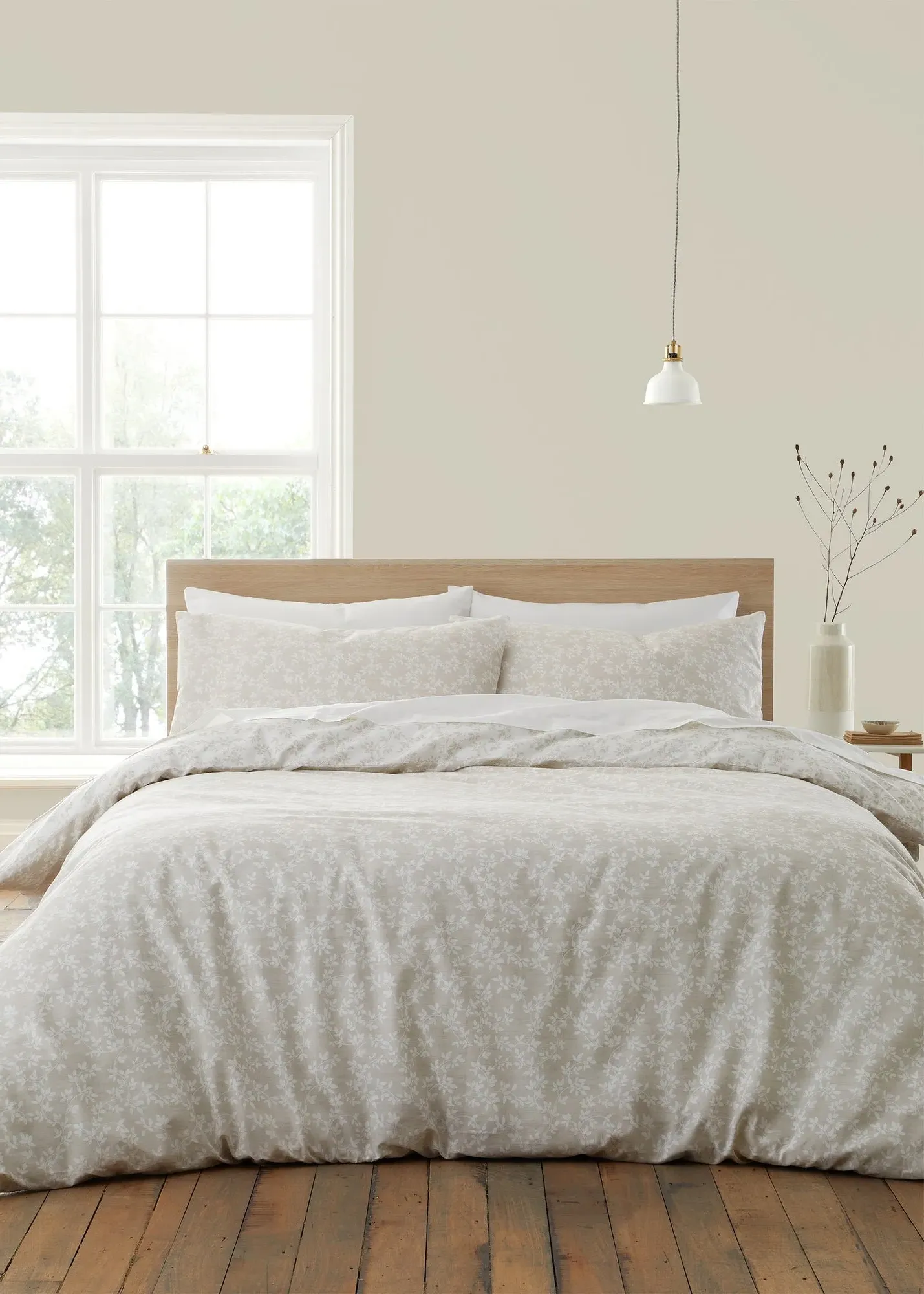 Shadow Leaves Single Reversible Duvet Cover Set - Natural, Cotton product