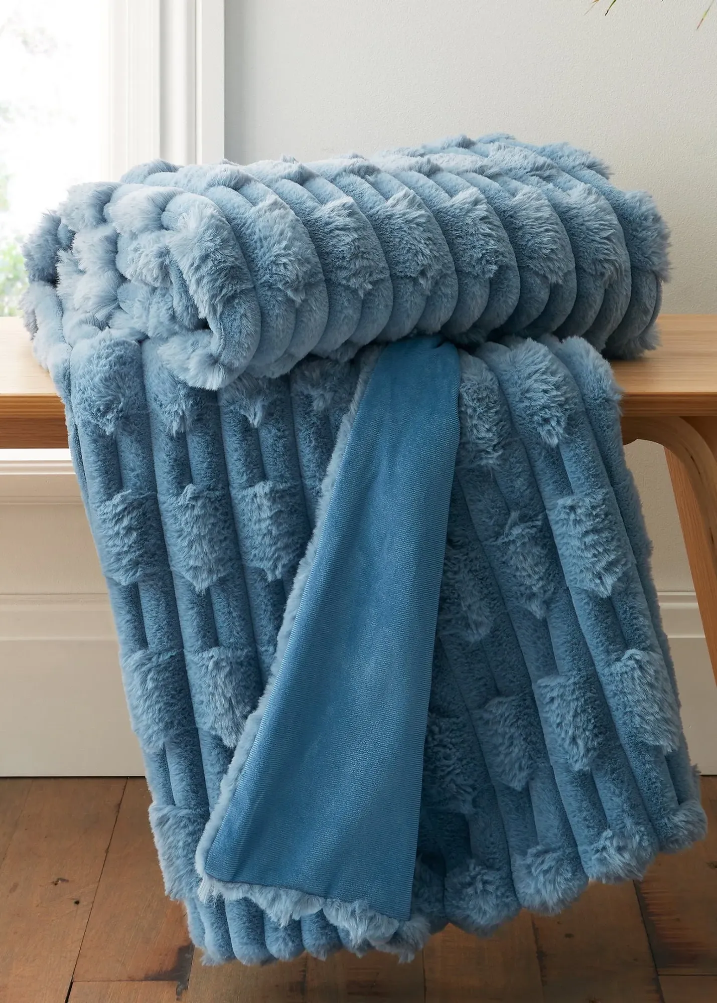 So Soft Carved Faux Fur Blanket Throw - Blue product