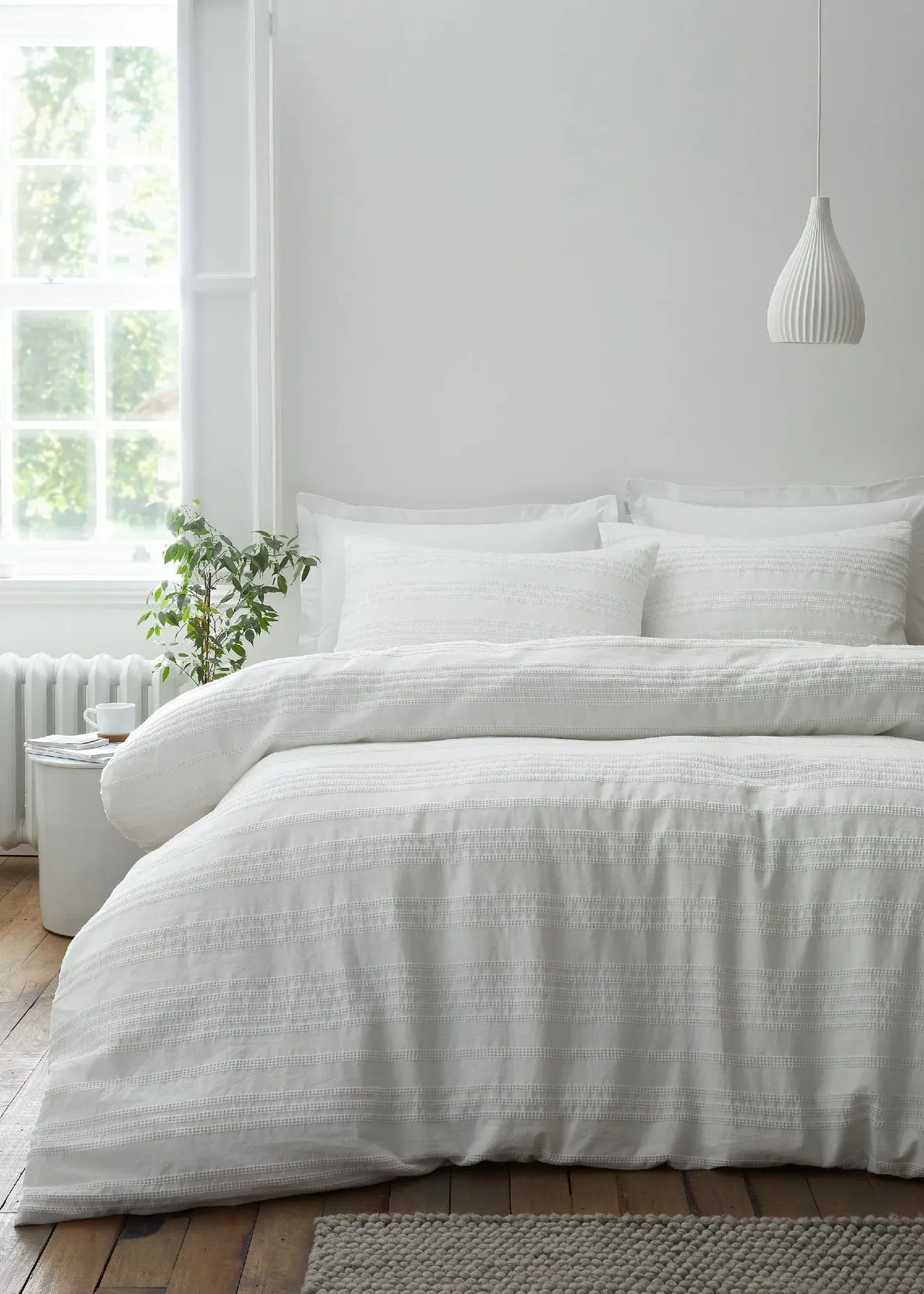 Waffle Cotton Stripe Single Duvet Cover Set - White product