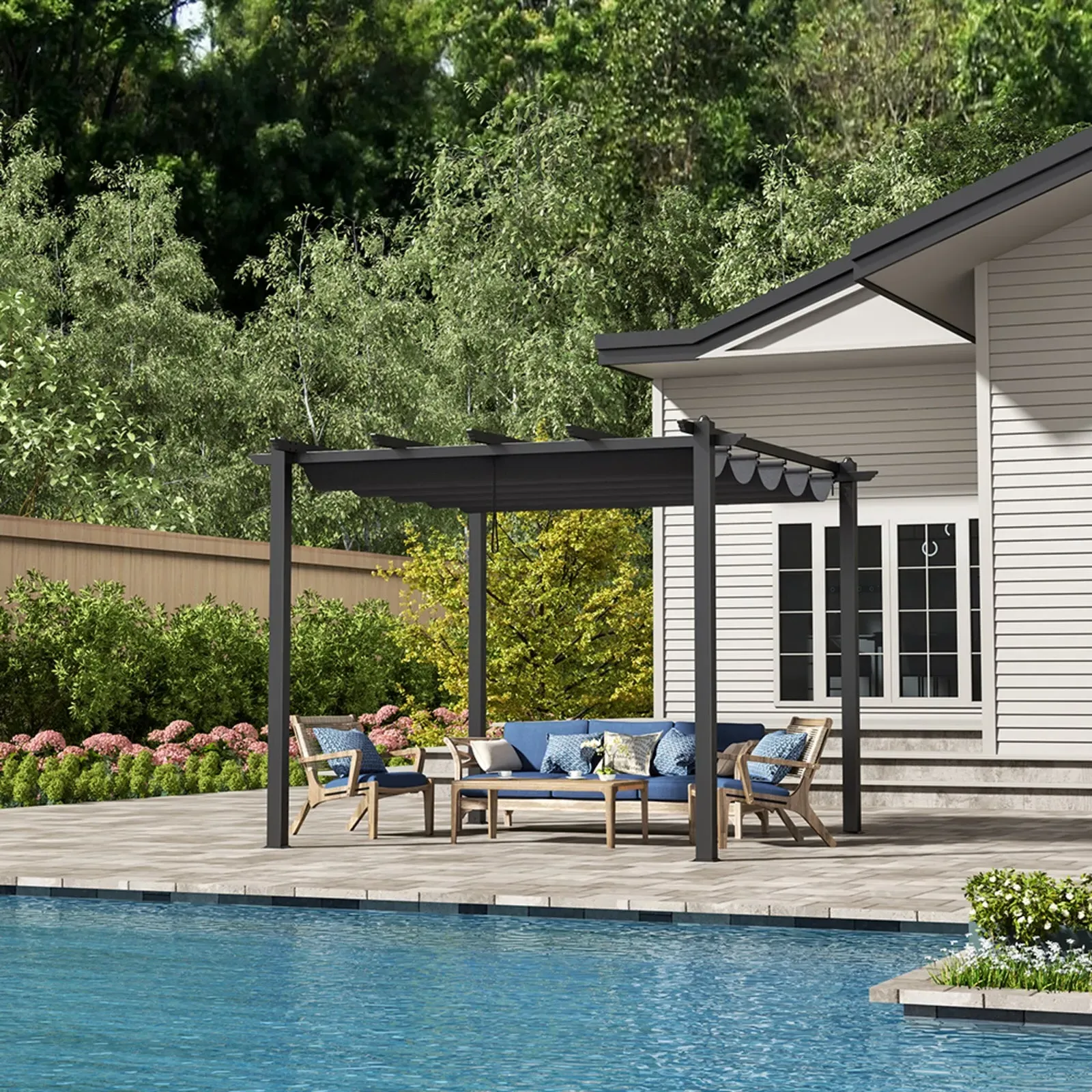 Aluminum Patio Pergola with Retractable Canopy - Grey product