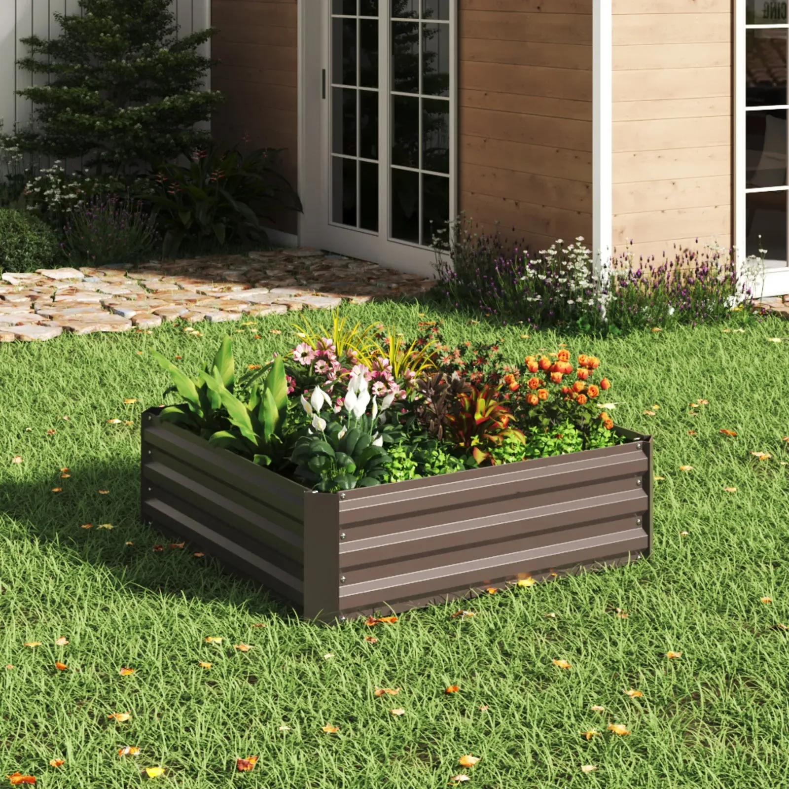 Galvanized Square Raised Garden Bed Planter Box - Brown, Steel product