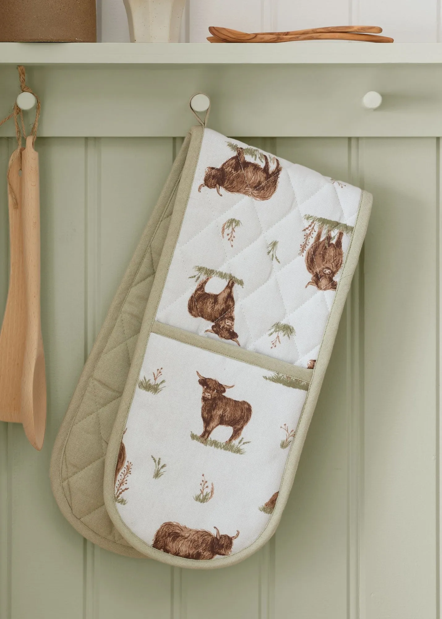 Angus Highland Cow Double Oven Glove - Natural, Cotton product