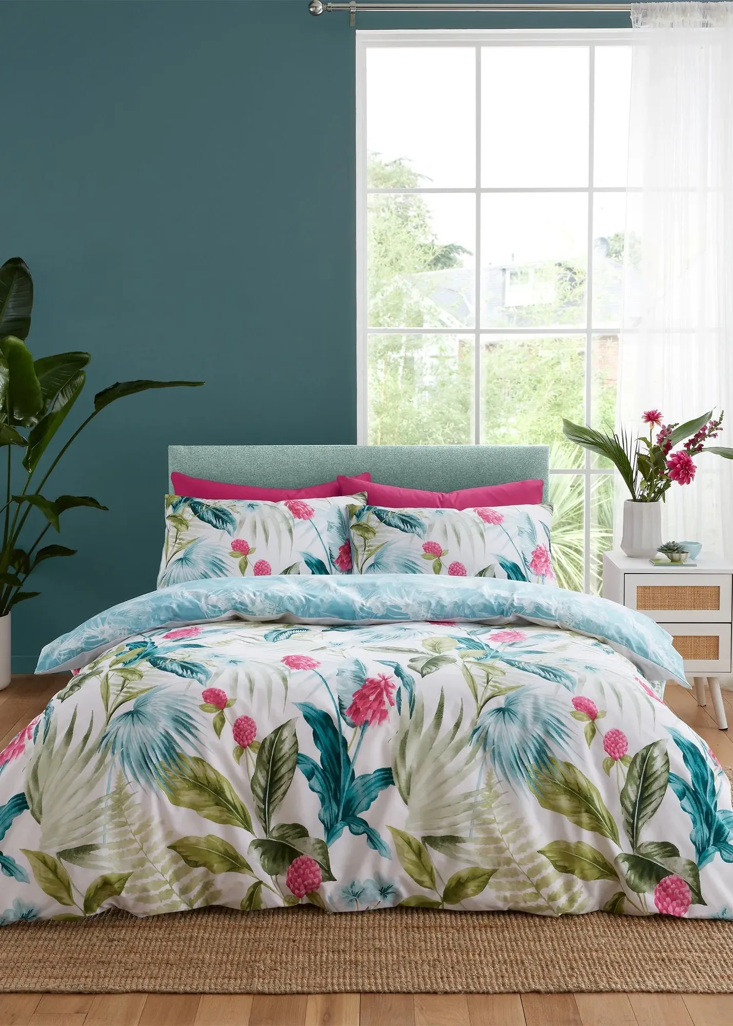 Aruba Tropical Floral Reversible King Size Duvet Cover Set - Green product