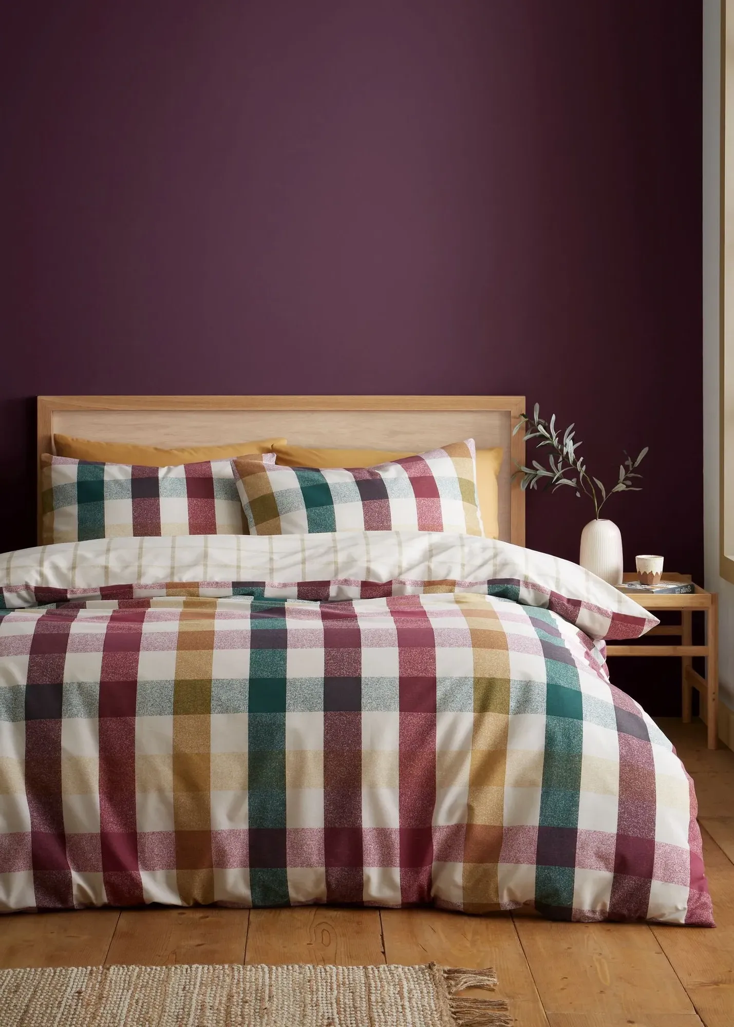 Autumn Check Reversible Single Duvet Cover Set - Purple product