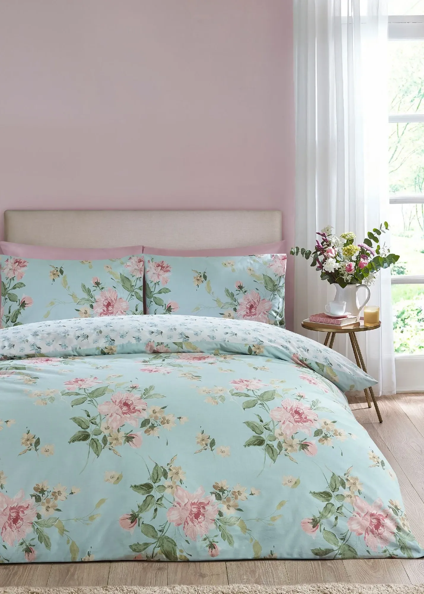 Avebury Floral Single Reversible Duvet Cover Set - Blue, Polyester product