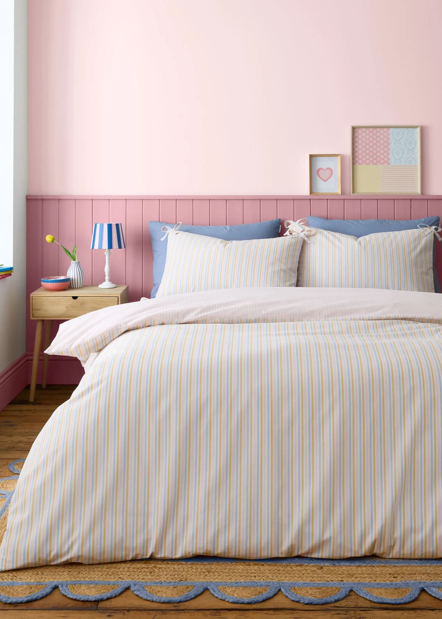 Brighton Stripe Bow Trim Single Duvet Cover Set - Pink product